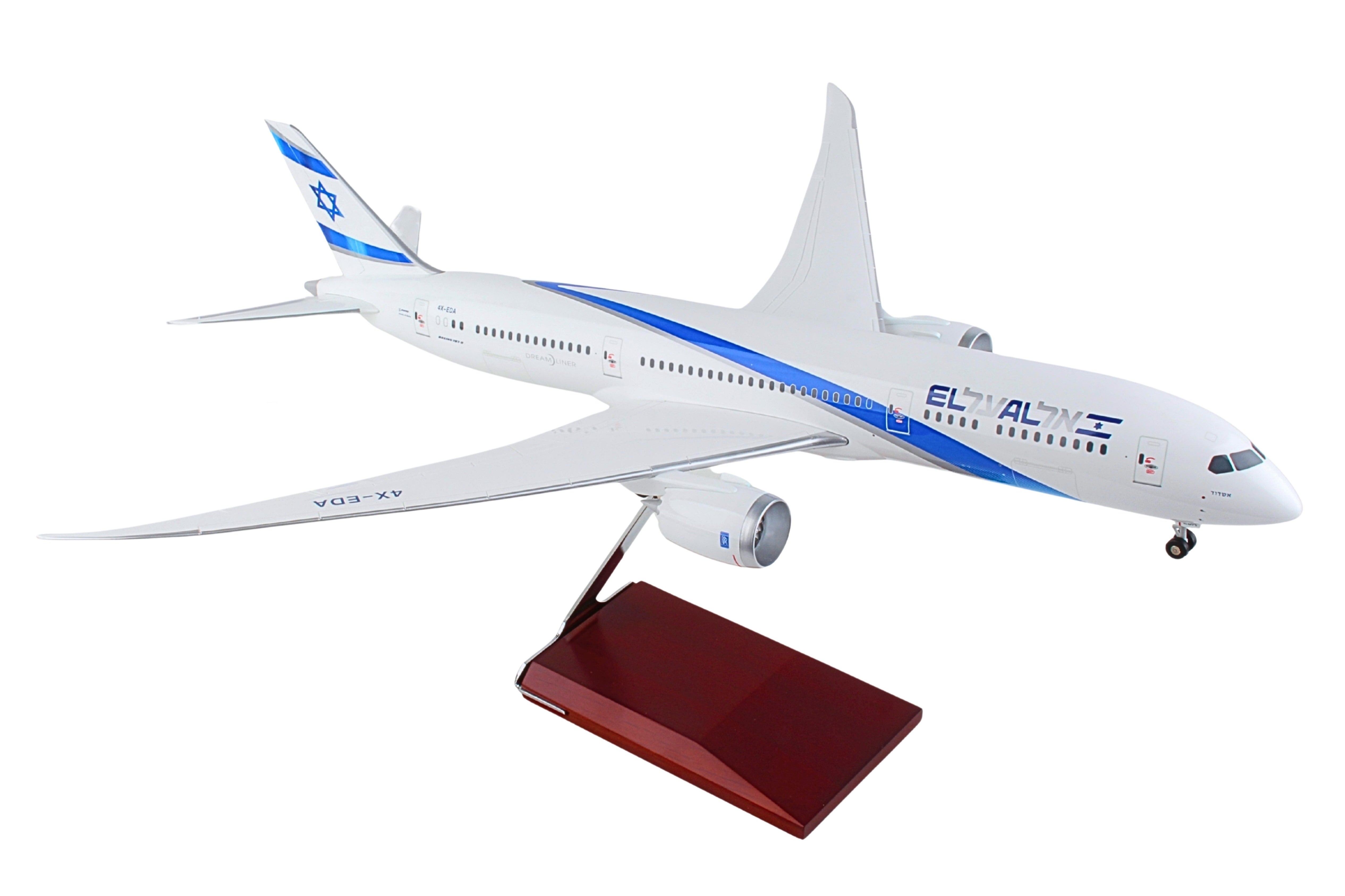 SKYMARKS EL AL 787-9 1/100 W/WOOD STAND & GEAR