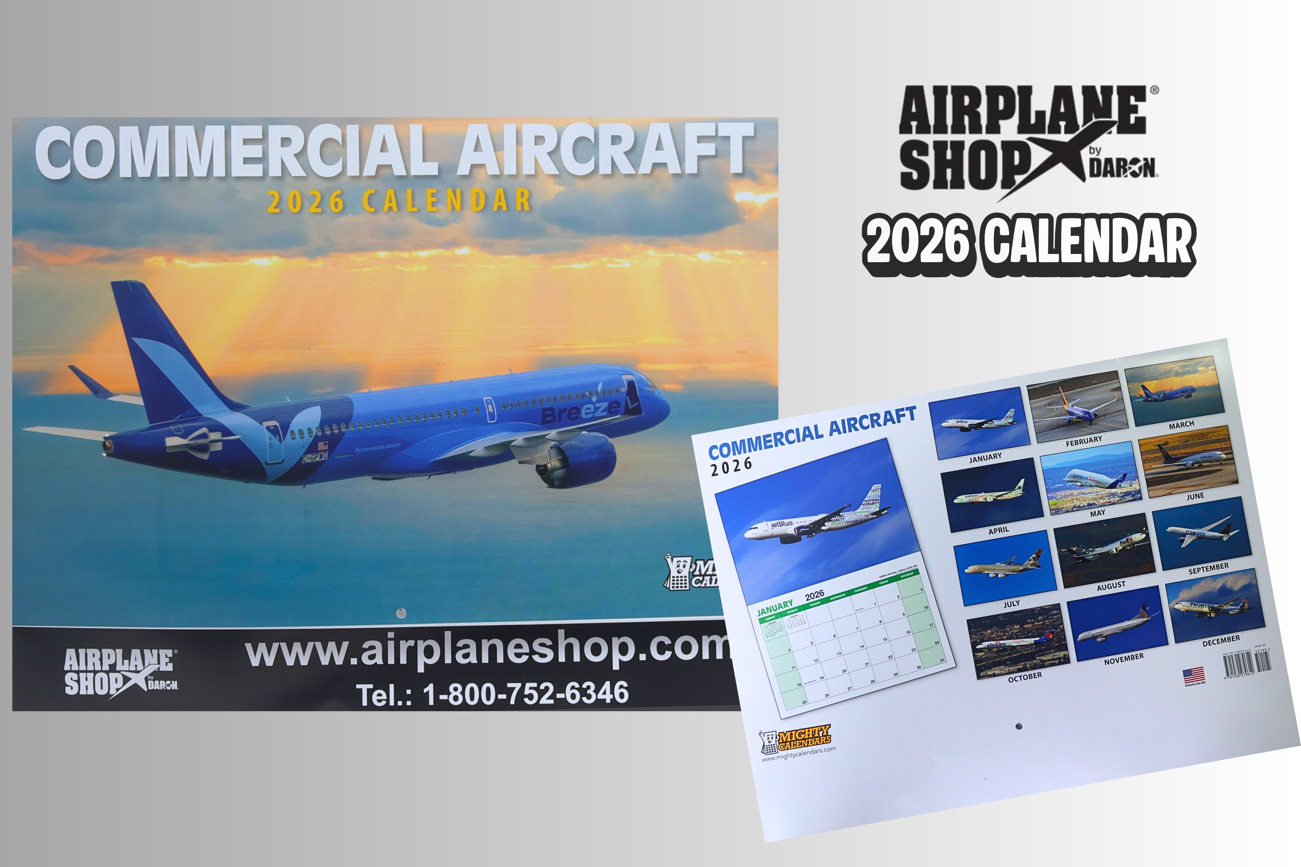 MIGHTY CALENDARS 2026 COMMERCIAL CALENDAR AIRPLANE SHOP