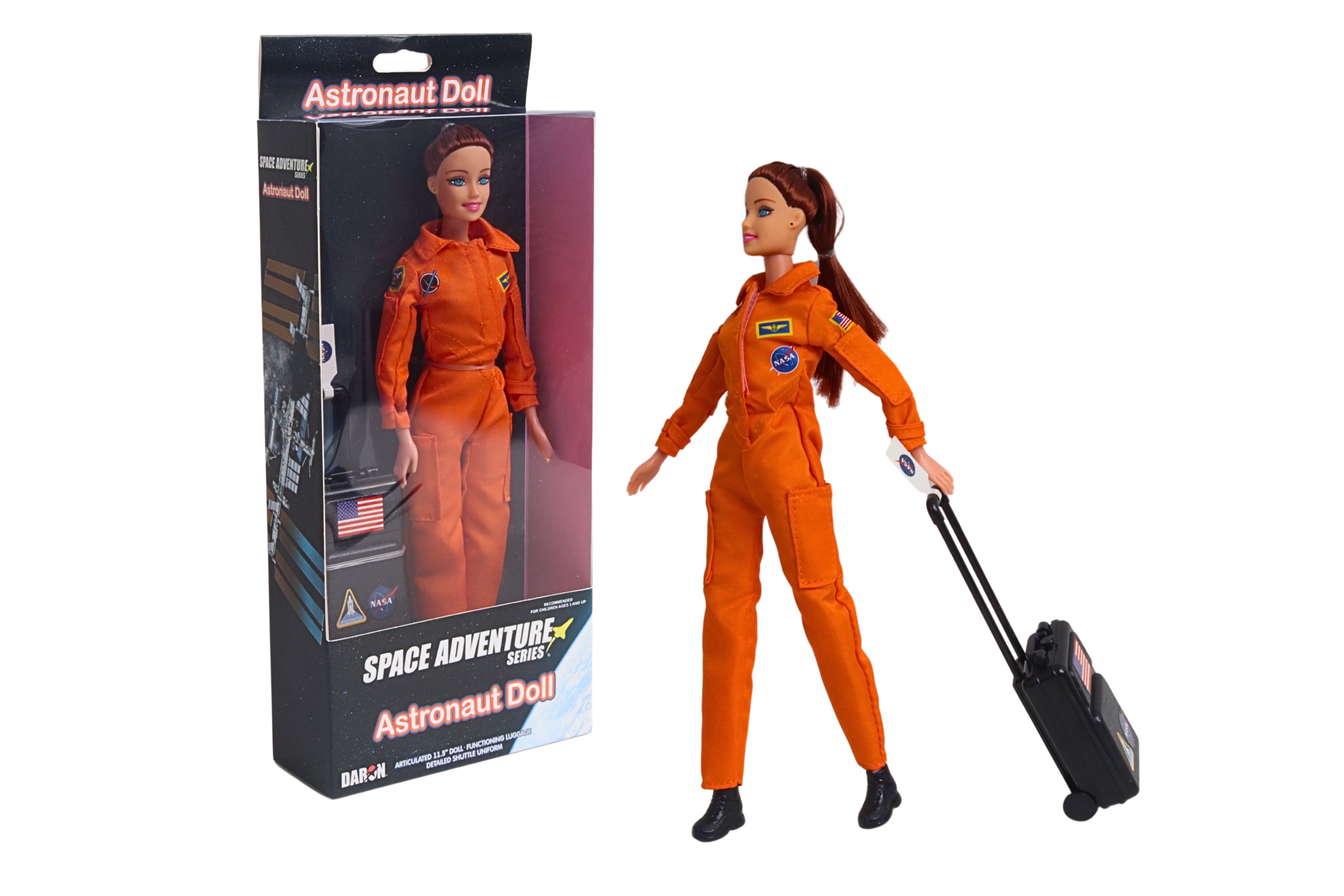 ASTRONAUT DOLL (FEMALE) IN ORANGE SUIT (BOX)