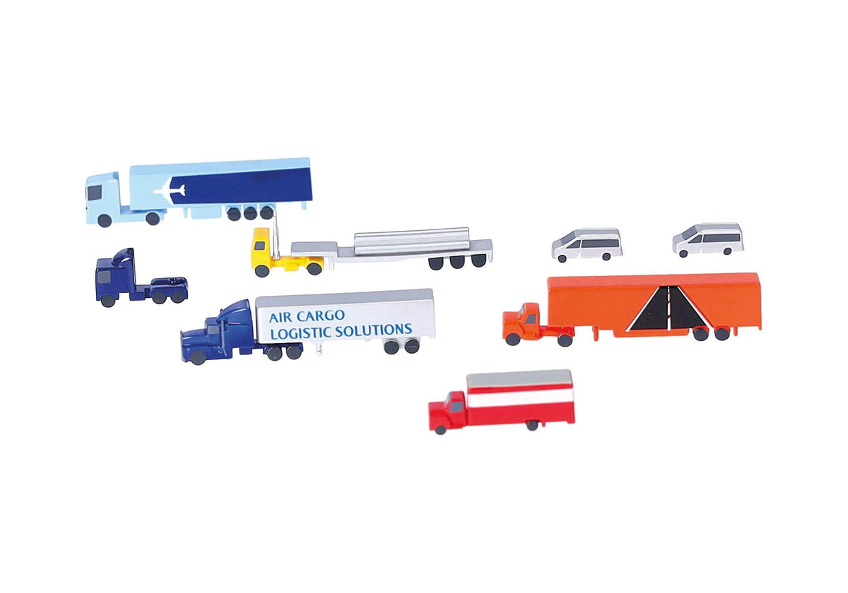HERPA TRUCKS AND VANS (7) ASSORTED COLORS 1/500 (**) The Airplane Shop.