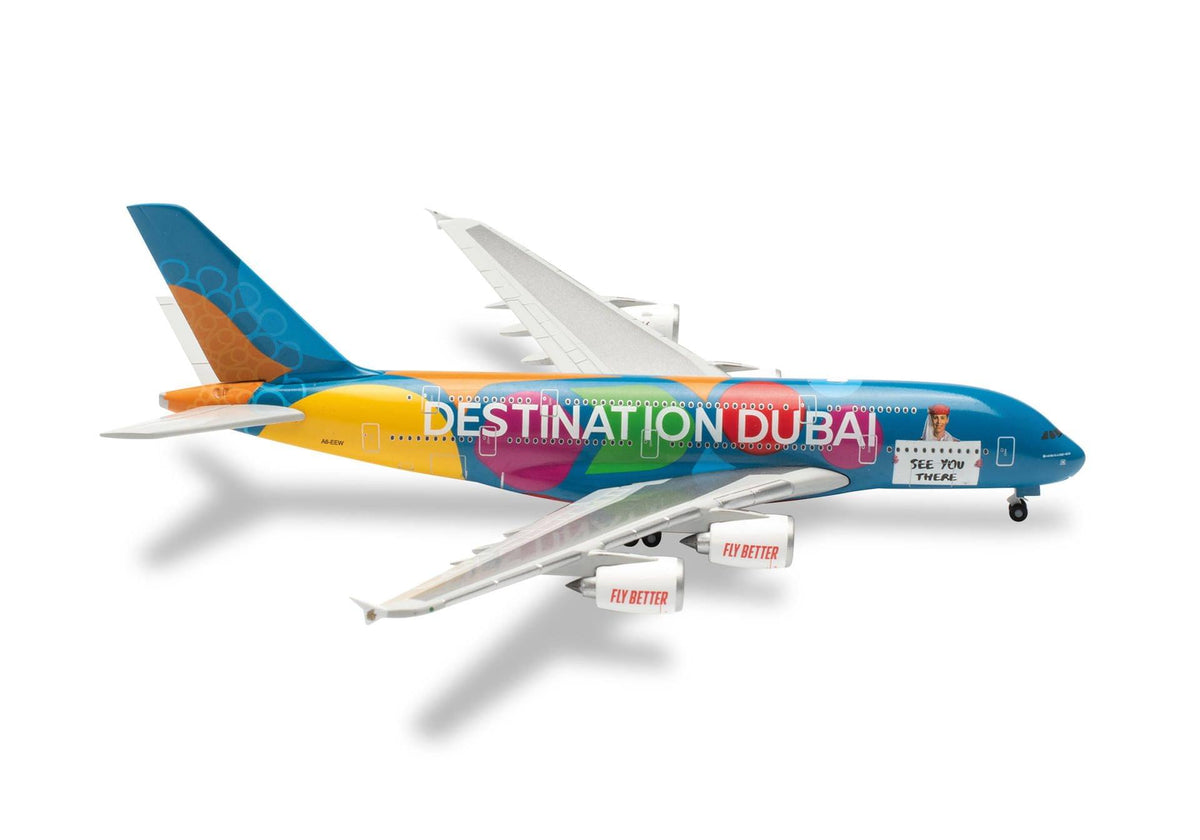 HERPA EMIRATES A380 1/500 DESTINATION DUBAI (**) The Airplane Shop.