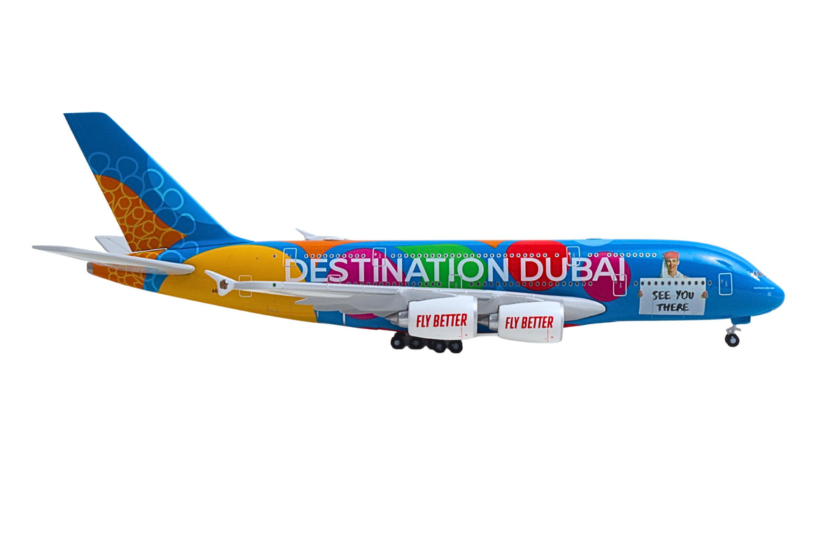 HERPA EMIRATES A380 1/500 DESTINATION DUBAI (**) The Airplane Shop.