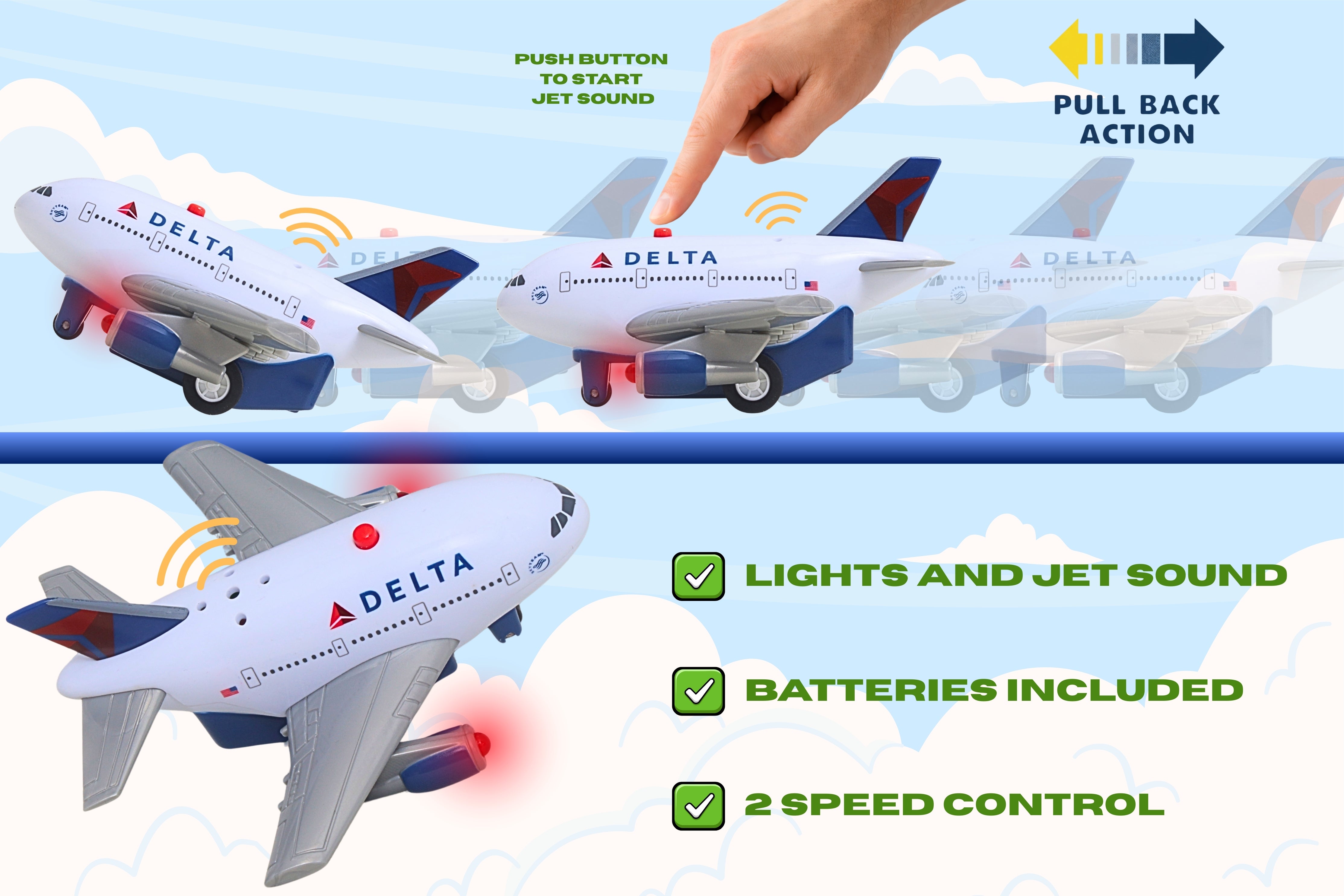 DELTA PULLBACK W/LIGHT & SOUND The Airplane Shop.