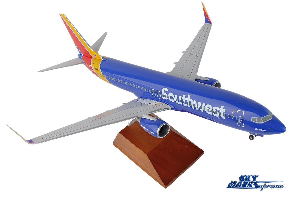 SKYMARKS SOUTHWEST 737-800 1/100 W/GEAR & WOOD STAND HEART The Airplane Shop.