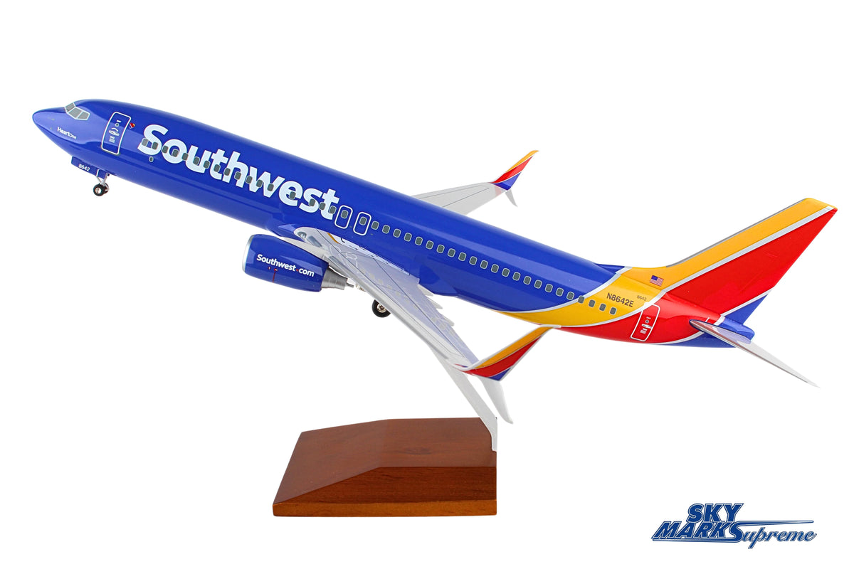 SKYMARKS SOUTHWEST 737-800 1/100 W/GEAR & WOOD STAND HEART The Airplane Shop.