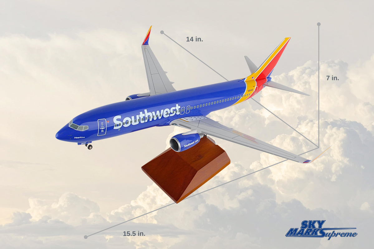 SKYMARKS SOUTHWEST 737-800 1/100 W/GEAR & WOOD STAND HEART The Airplane Shop.