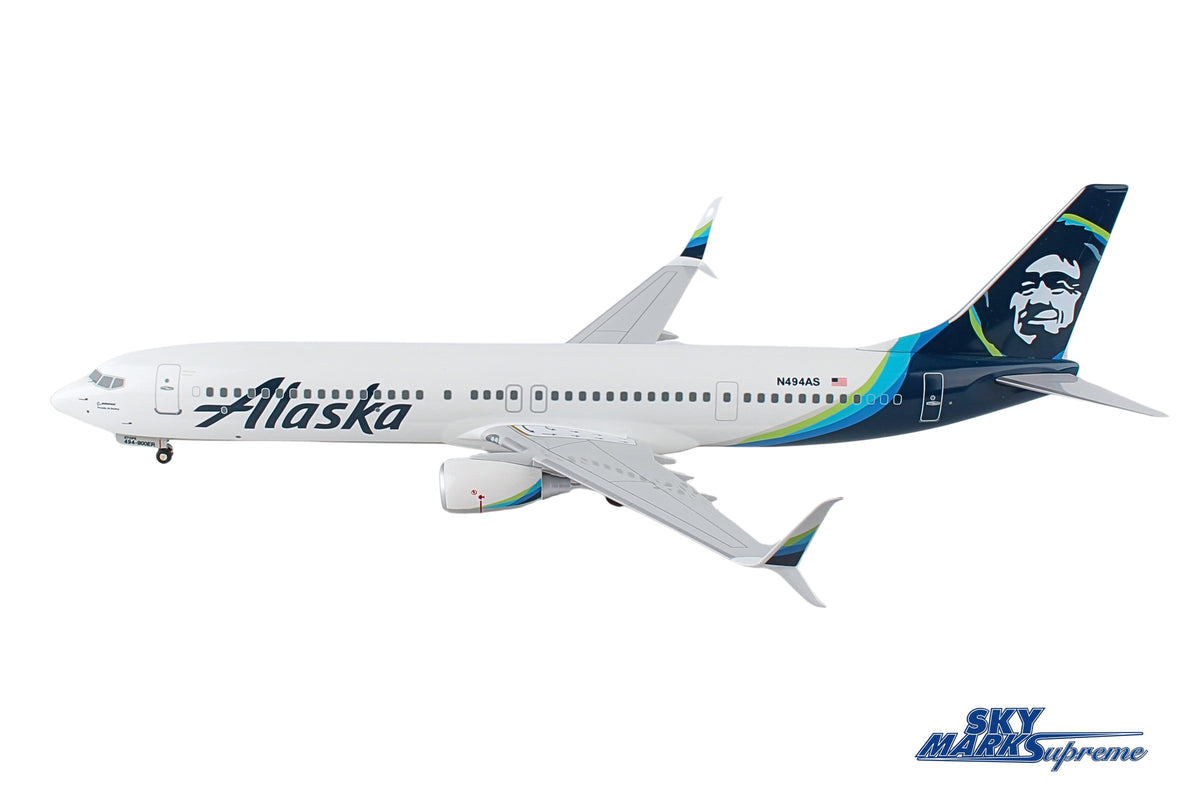 SKYMARKS ALASKA 737-900 1/100 W/WOOD STAND & GEAR The Airplane Shop.