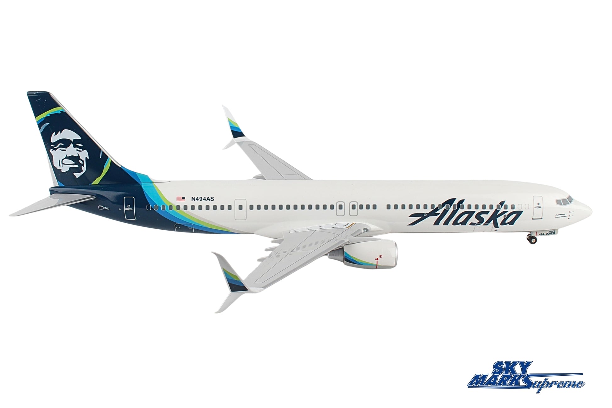 SKYMARKS ALASKA 737-900 1/100 W/WOOD STAND & GEAR The Airplane Shop.