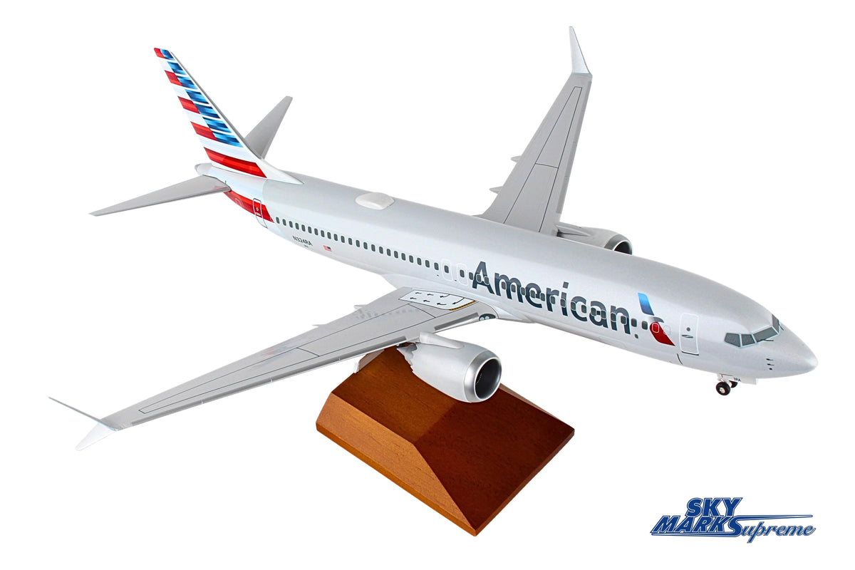 SKYMARKS AMERICAN 737MAX8 1/100 W/WOOD STAND & GEAR The Airplane Shop.