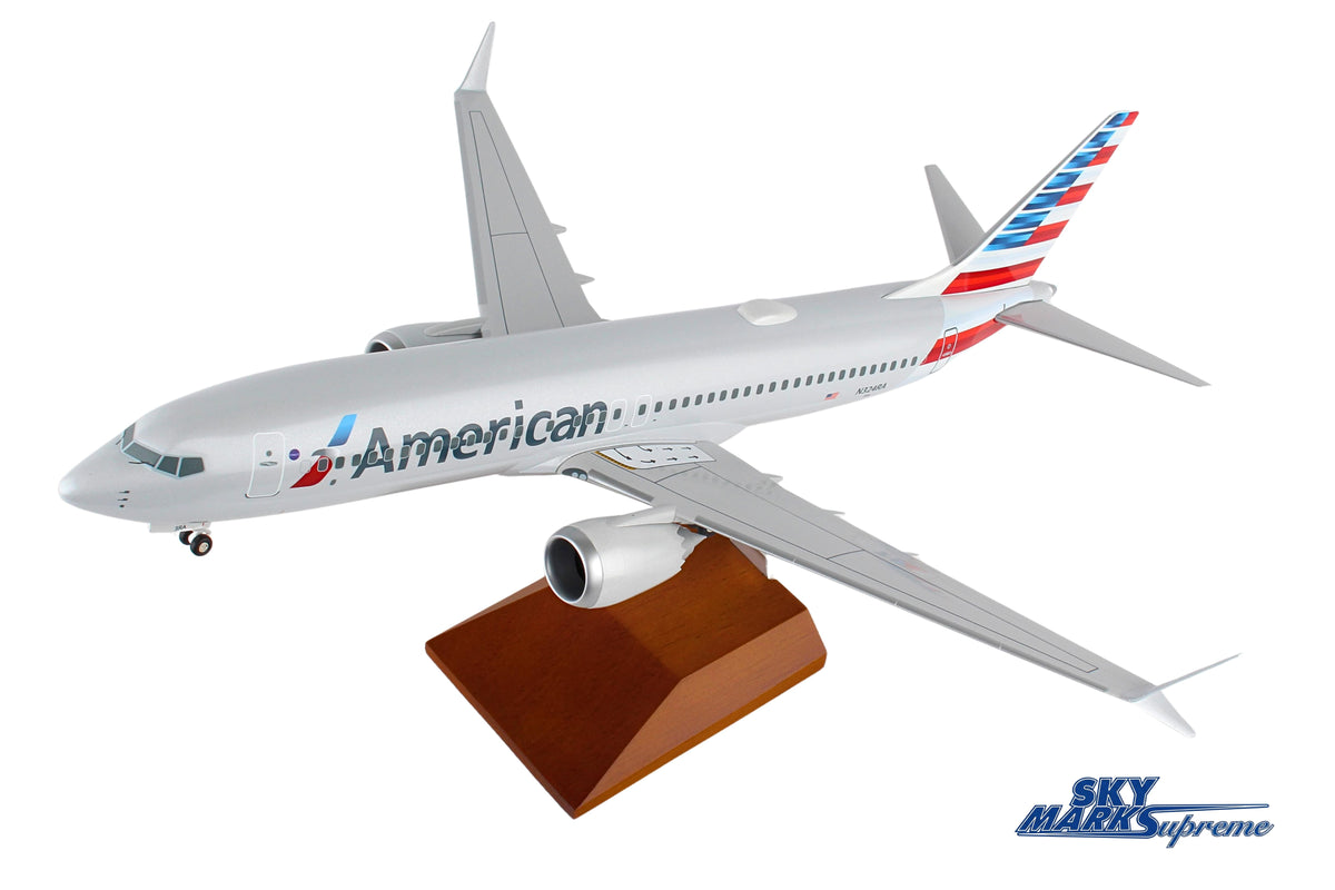 SKYMARKS AMERICAN 737MAX8 1/100 W/WOOD STAND & GEAR The Airplane Shop.
