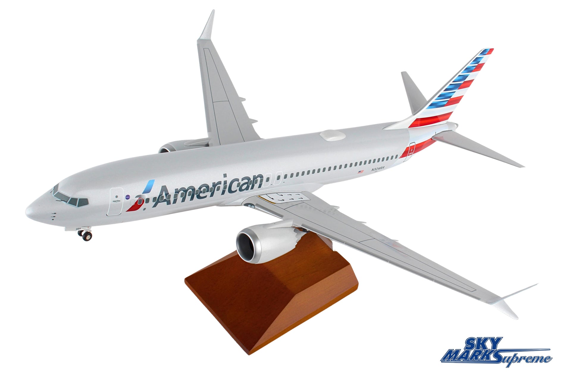 SKYMARKS AMERICAN 737MAX8 1/100 W/WOOD STAND & GEAR The Airplane Shop.
