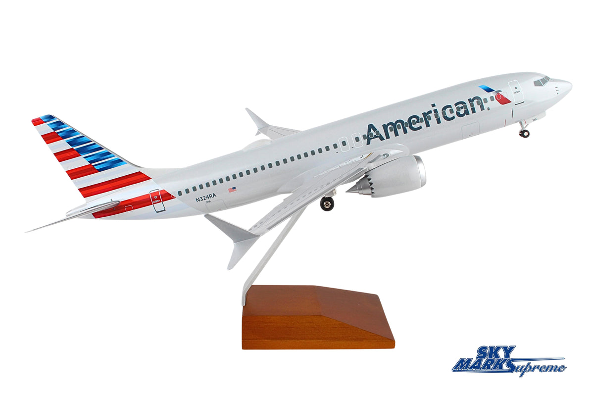 SKYMARKS AMERICAN 737MAX8 1/100 W/WOOD STAND & GEAR The Airplane Shop.