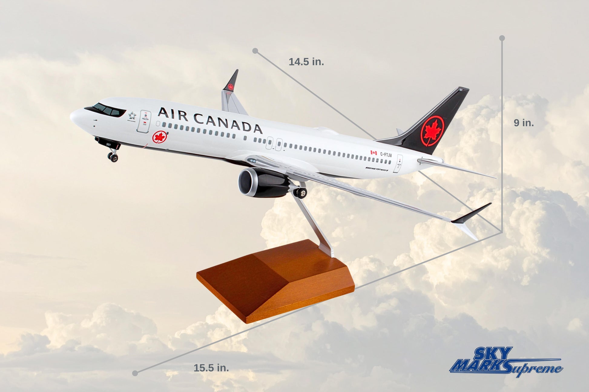 SKYMARKS AIR CANADA 737MAX8 1/100 W/WOOD STAND & GEAR The Airplane Shop.