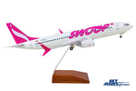 SKYMARKS SWOOP 737MAX8 1/100 W/WOOD STAND & GEAR (**) The Airplane Shop.