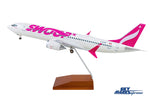 SKYMARKS SWOOP 737MAX8 1/100 W/WOOD STAND & GEAR (**) The Airplane Shop.