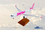 SKYMARKS SWOOP 737MAX8 1/100 W/WOOD STAND & GEAR (**) The Airplane Shop.