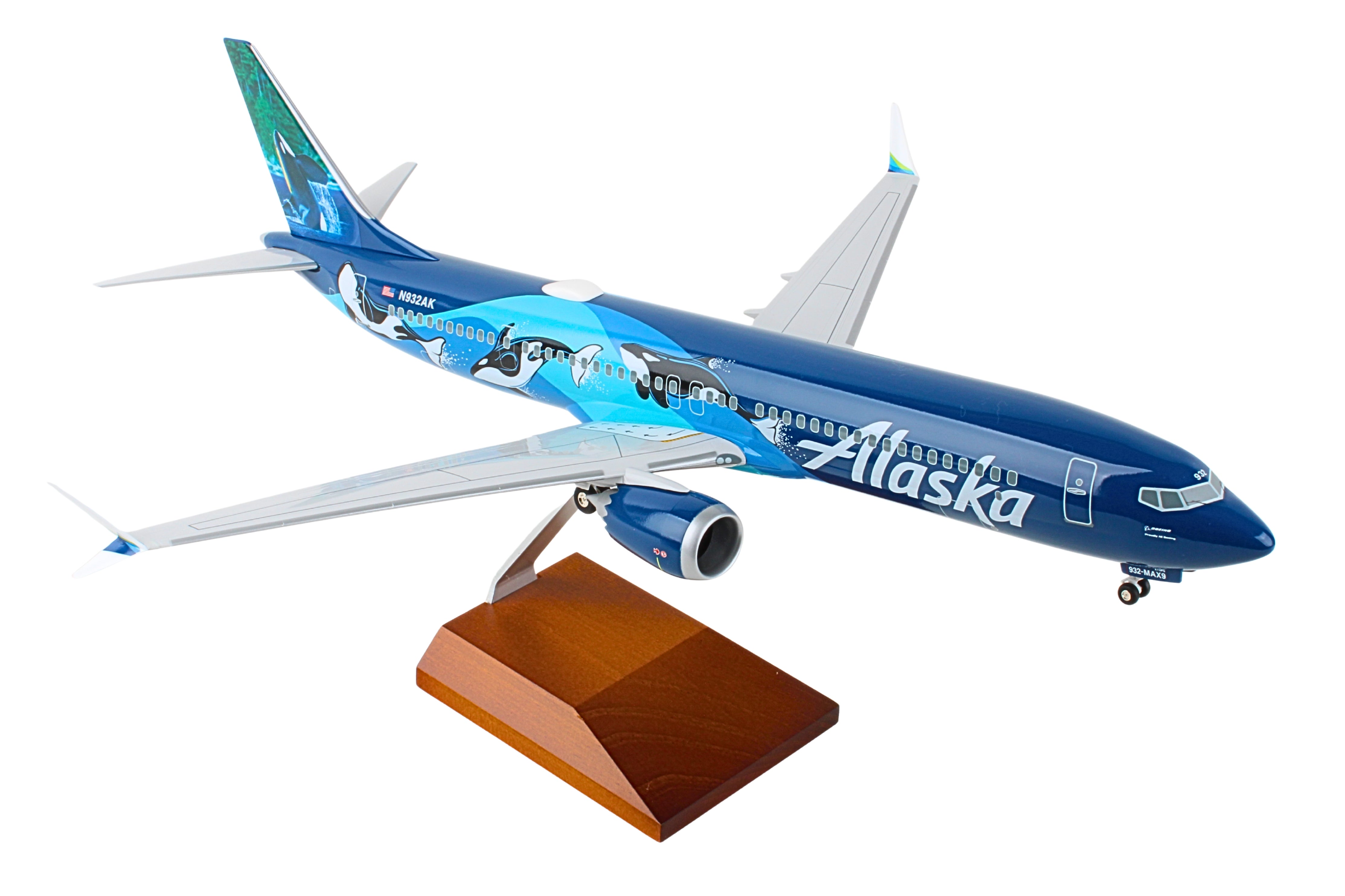 SKYMARKS ALASKA 737MAX9 1/100 ORCA W/WOOD STAND & GEAR