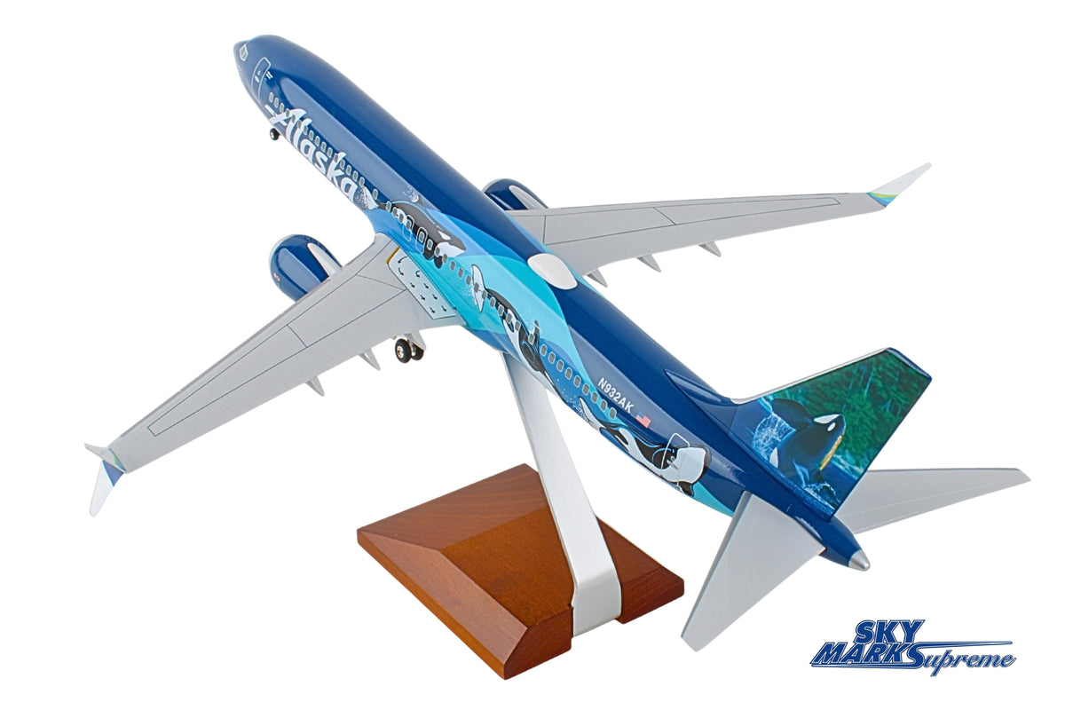 SKYMARKS ALASKA 737MAX9 1/100 ORCA W/WOOD STAND & GEAR The Airplane Shop.