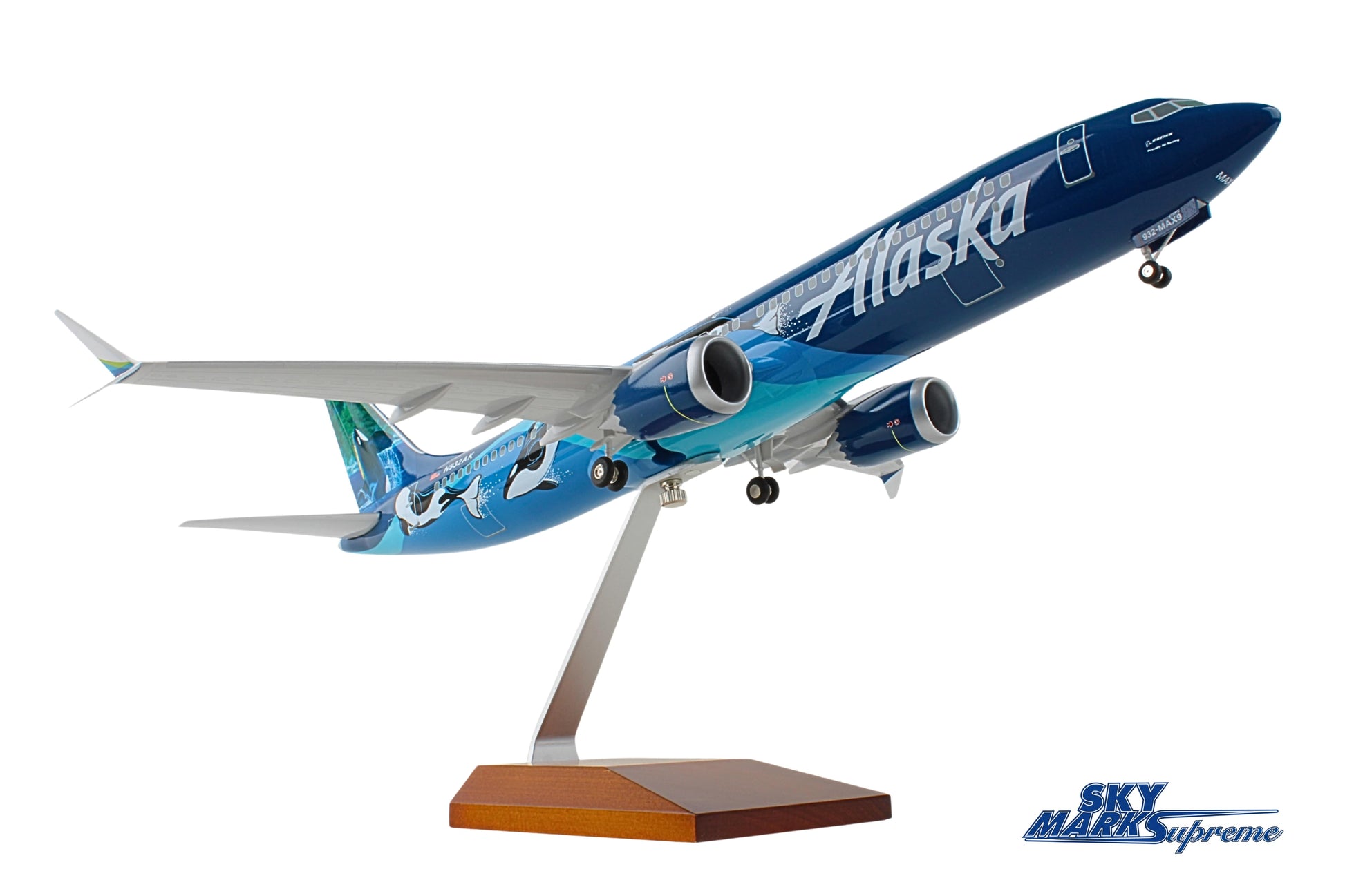SKYMARKS ALASKA 737MAX9 1/100 ORCA W/WOOD STAND & GEAR The Airplane Shop.