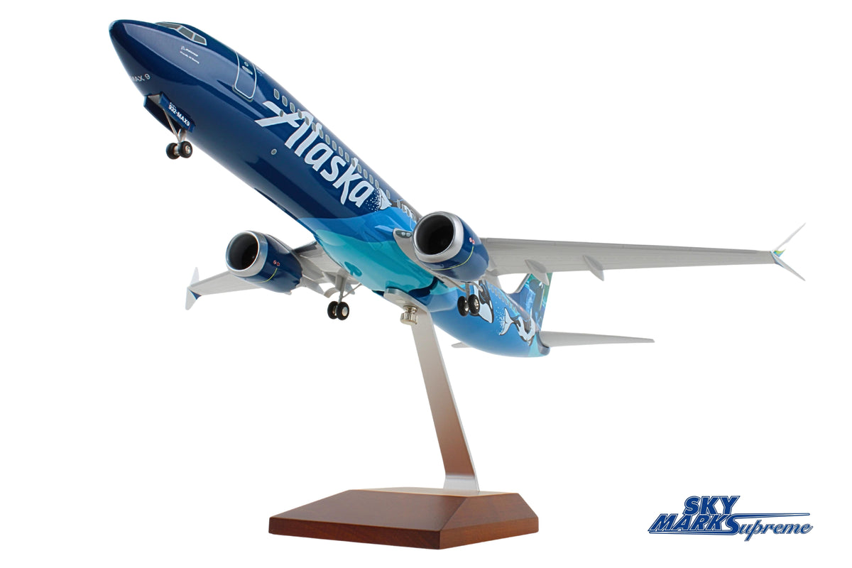 SKYMARKS ALASKA 737MAX9 1/100 ORCA W/WOOD STAND & GEAR The Airplane Shop.