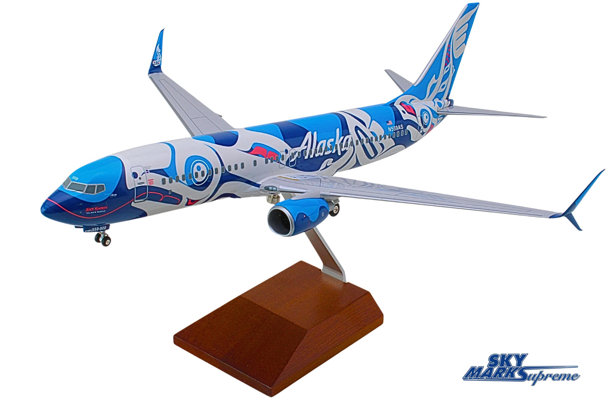 SKYMARKS ALASKA 737-800 1/100 SALMON W/WOOD STAND & GEAR The Airplane Shop.