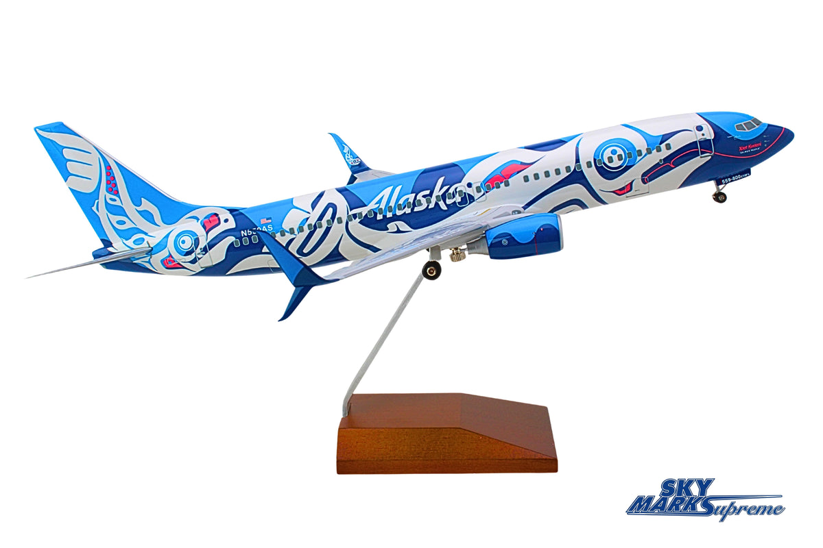 SKYMARKS ALASKA 737-800 1/100 SALMON W/WOOD STAND & GEAR The Airplane Shop.