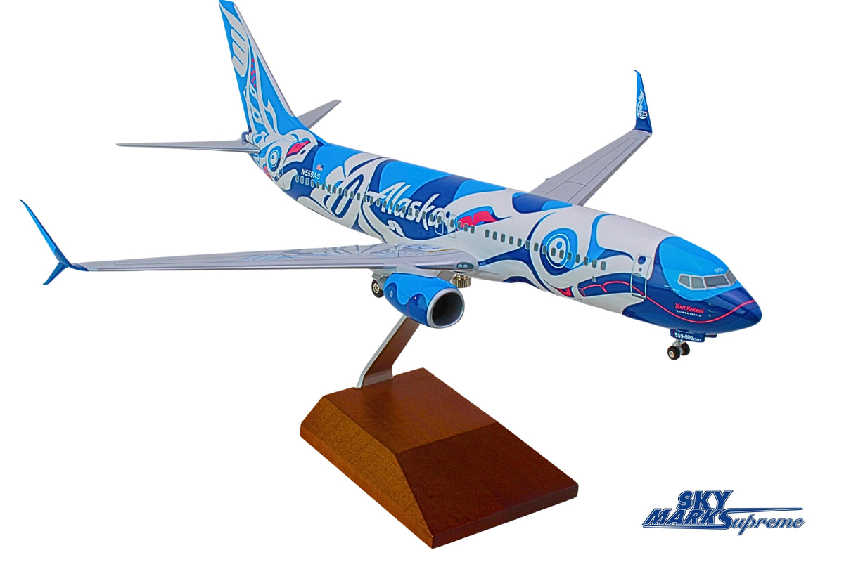 SKYMARKS ALASKA 737-800 1/100 SALMON W/WOOD STAND & GEAR The Airplane Shop.