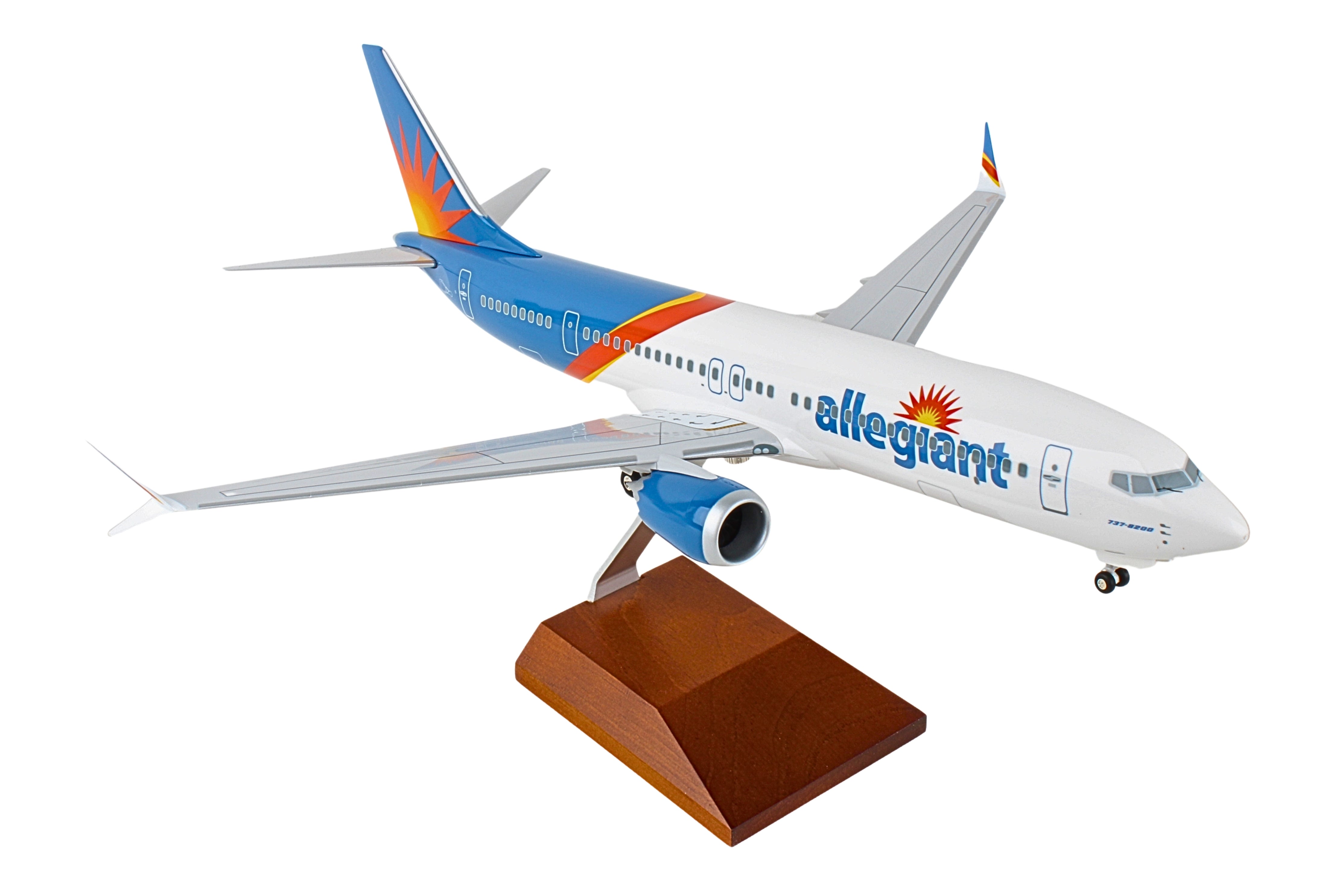 SKYMARKS ALLEGIANT 737MAX8 1/100 W/WOOD STAND & GEAR