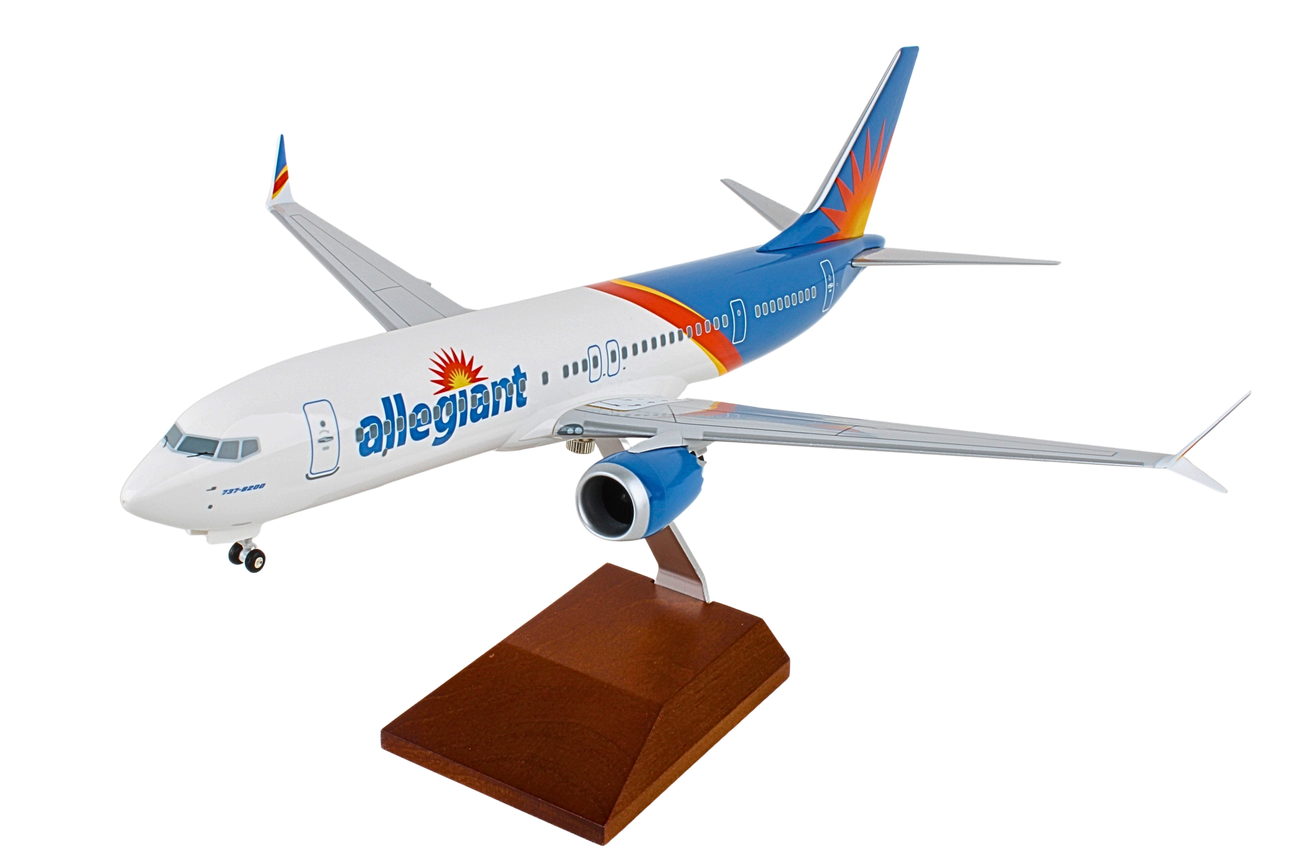 SKYMARKS ALLEGIANT 737MAX8 1/100 W/WOOD STAND & GEAR
