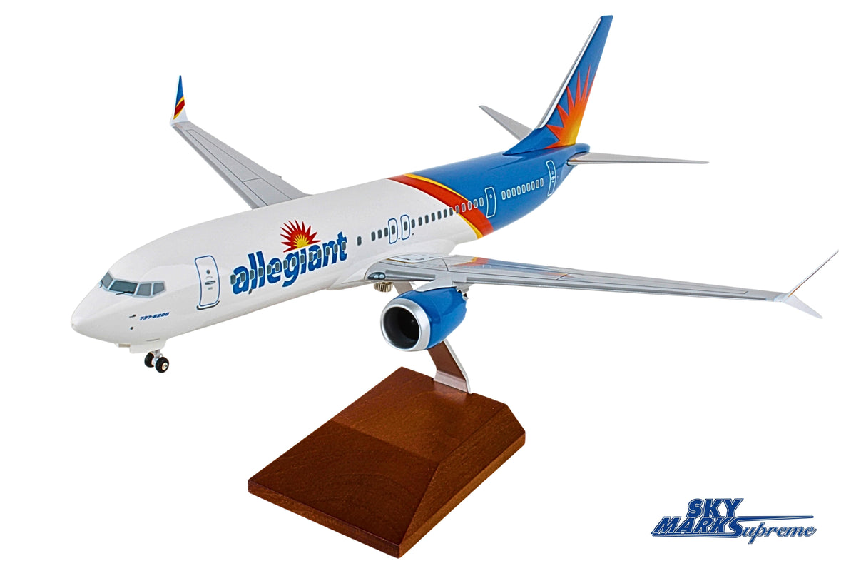 SKYMARKS ALLEGIANT 737MAX8 1/100 W/WOOD STAND & GEAR The Airplane Shop.