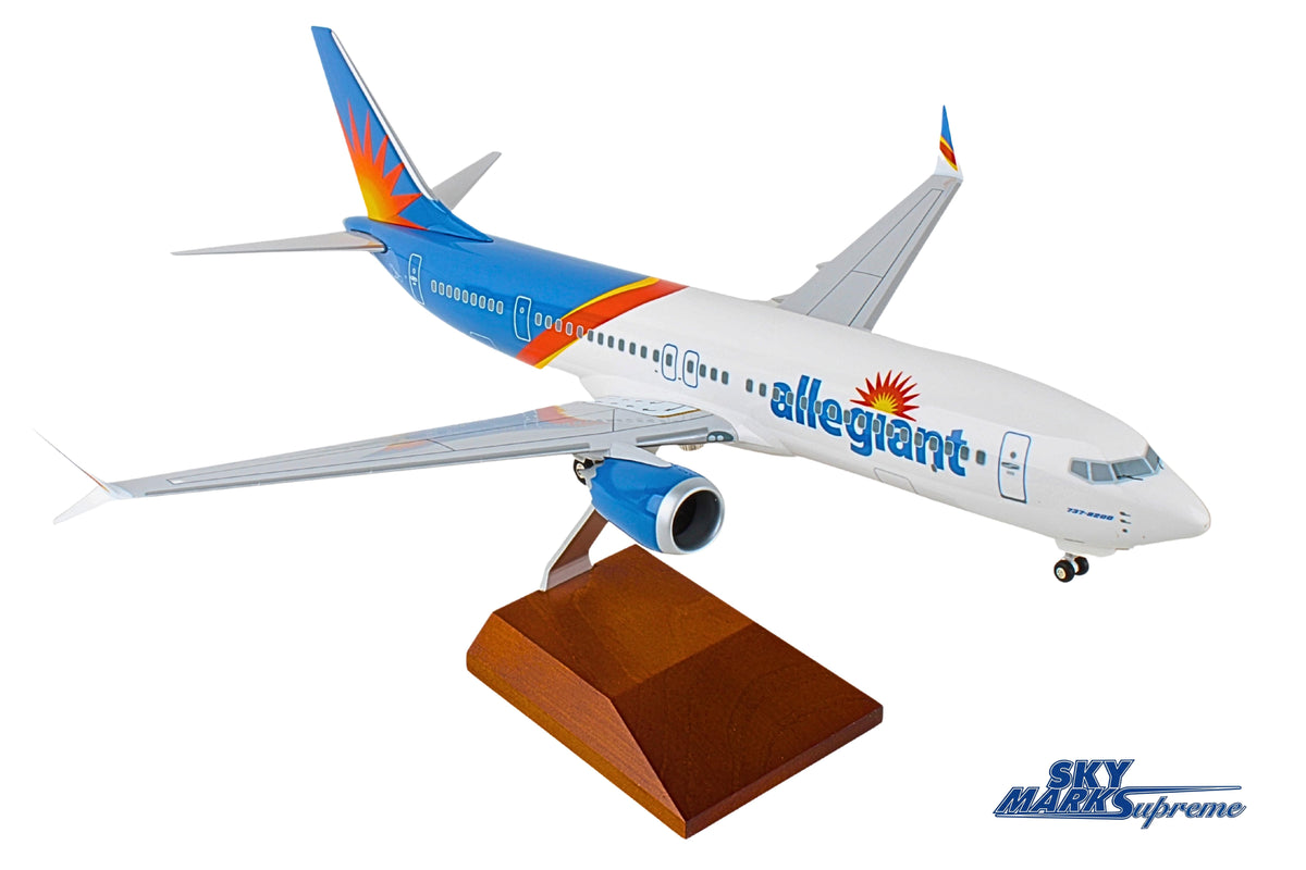 SKYMARKS ALLEGIANT 737MAX8 1/100 W/WOOD STAND & GEAR The Airplane Shop.