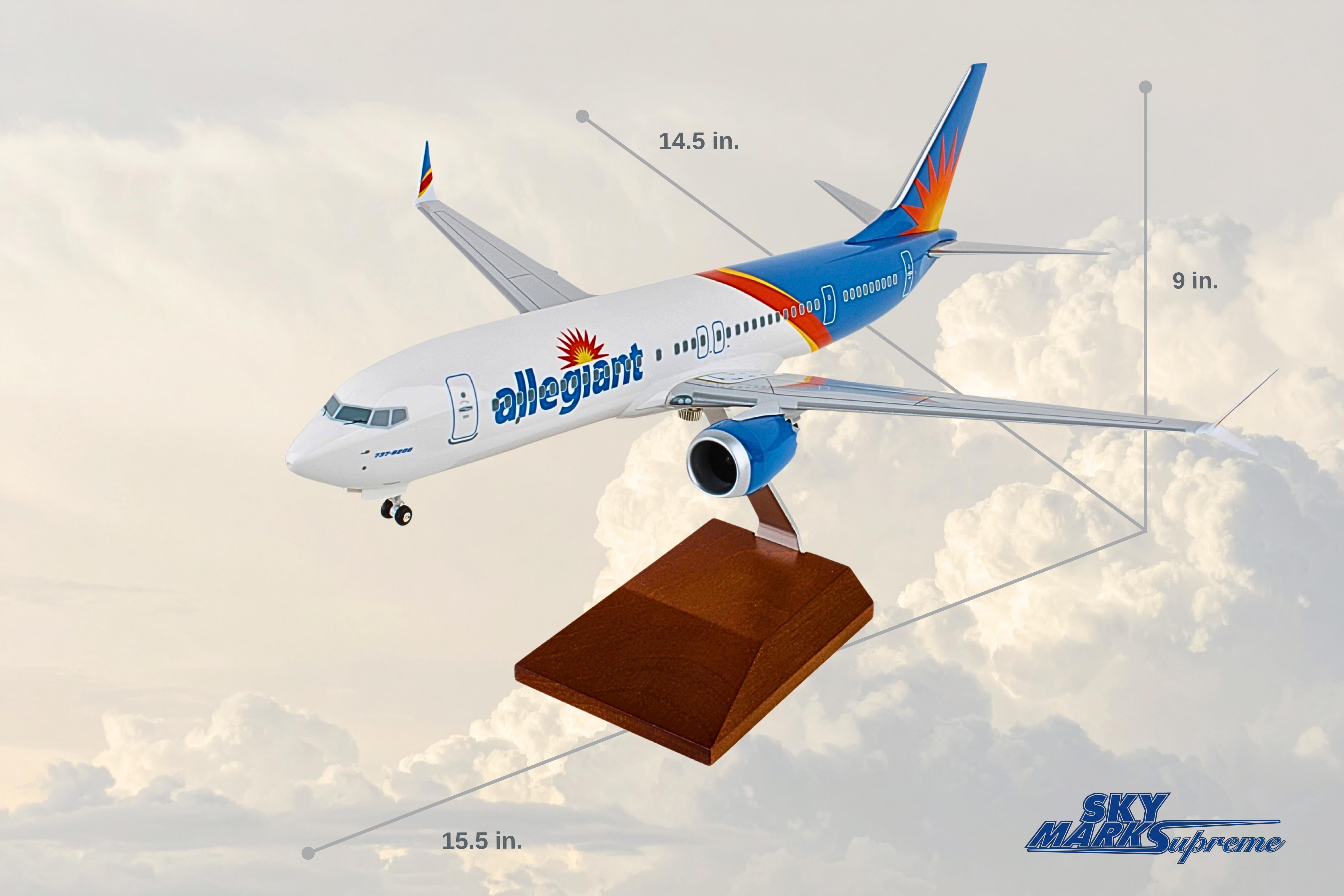 SKYMARKS ALLEGIANT 737MAX8 1/100 W/WOOD STAND & GEAR The Airplane Shop.