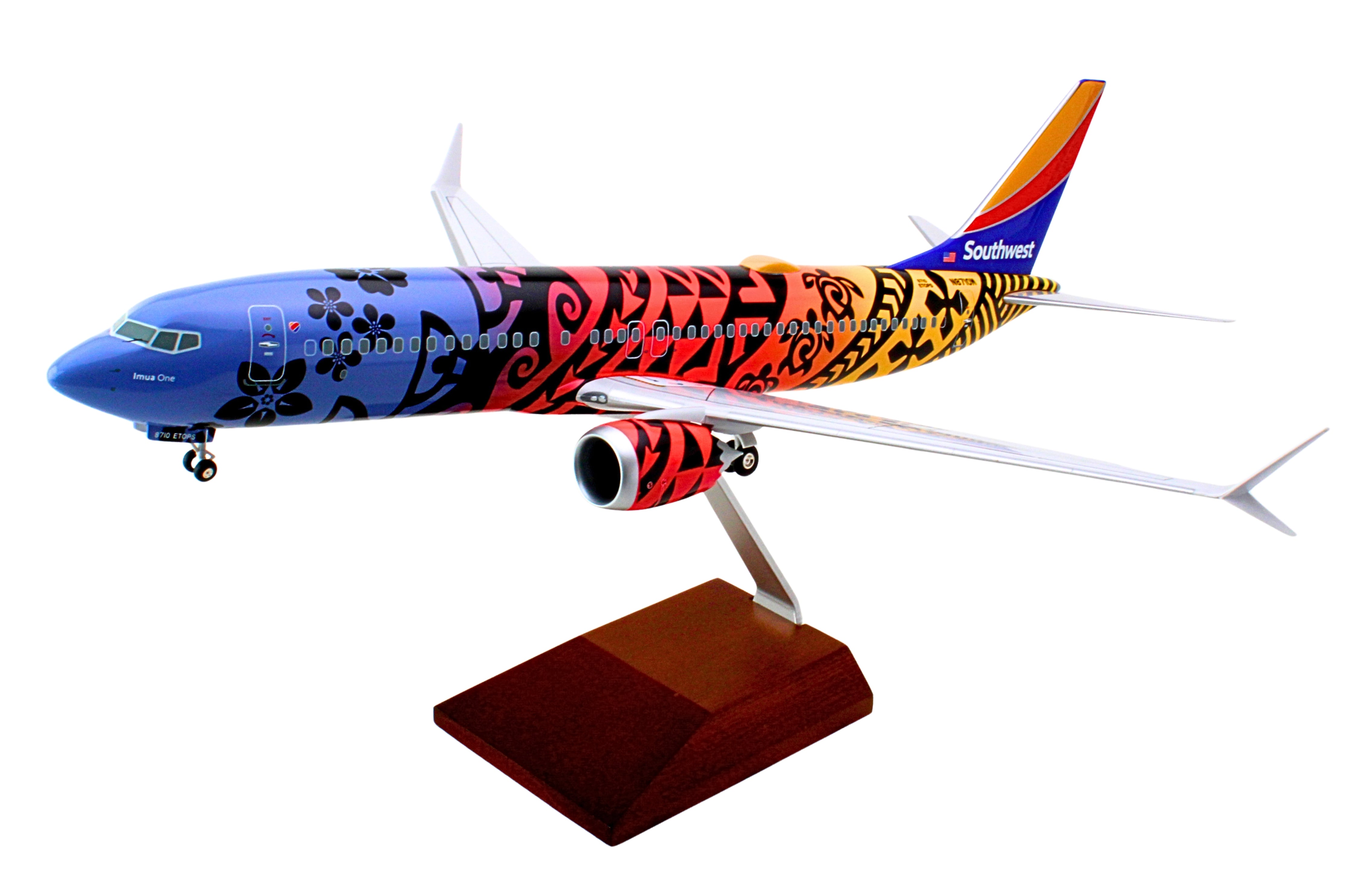 SKYMARKS SOUTHWEST 737MAX8 1/100 IMUA ONE W/WOOD STAND &GEAR