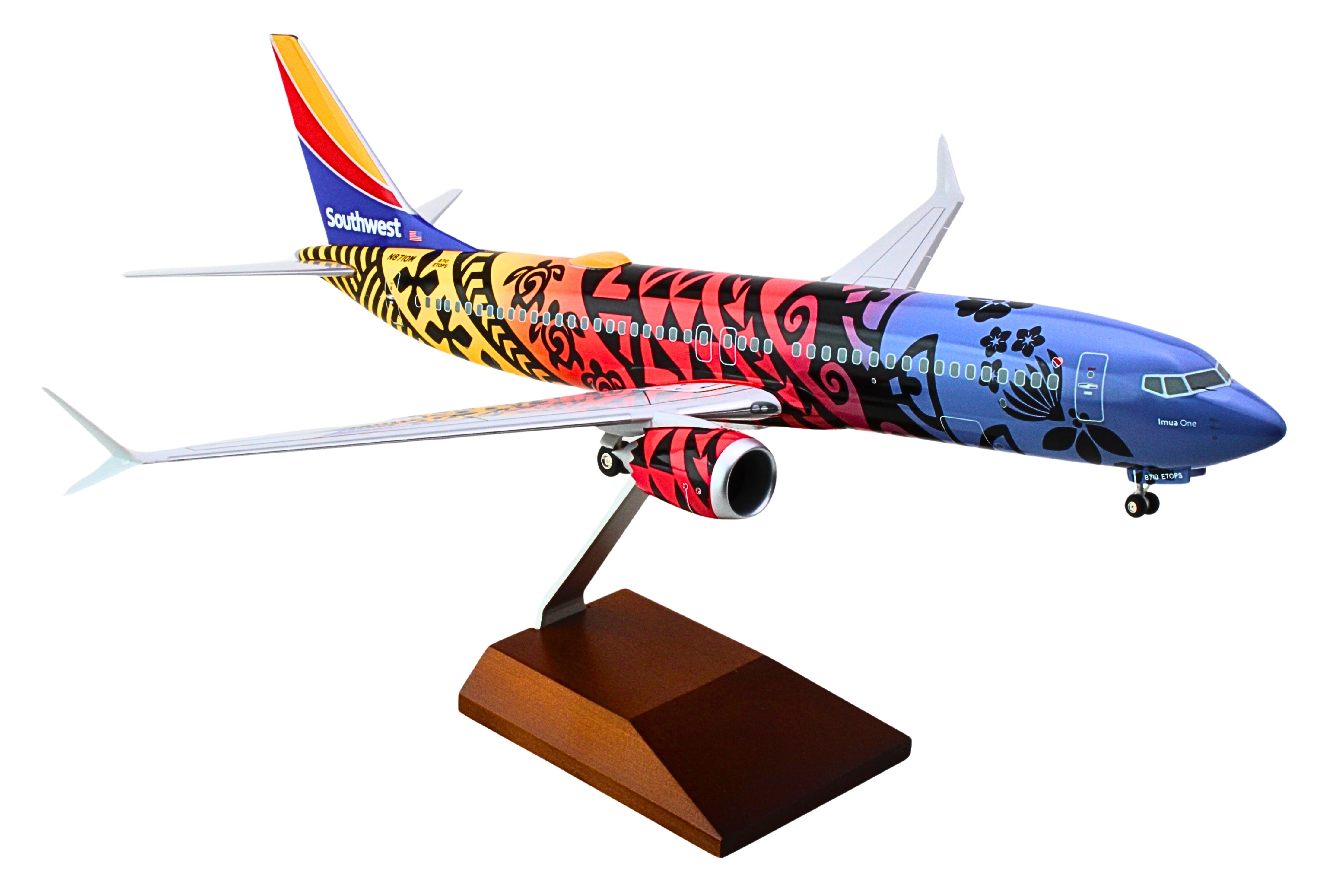 SKYMARKS SOUTHWEST 737MAX8 1/100 IMUA ONE W/WOOD STAND &GEAR