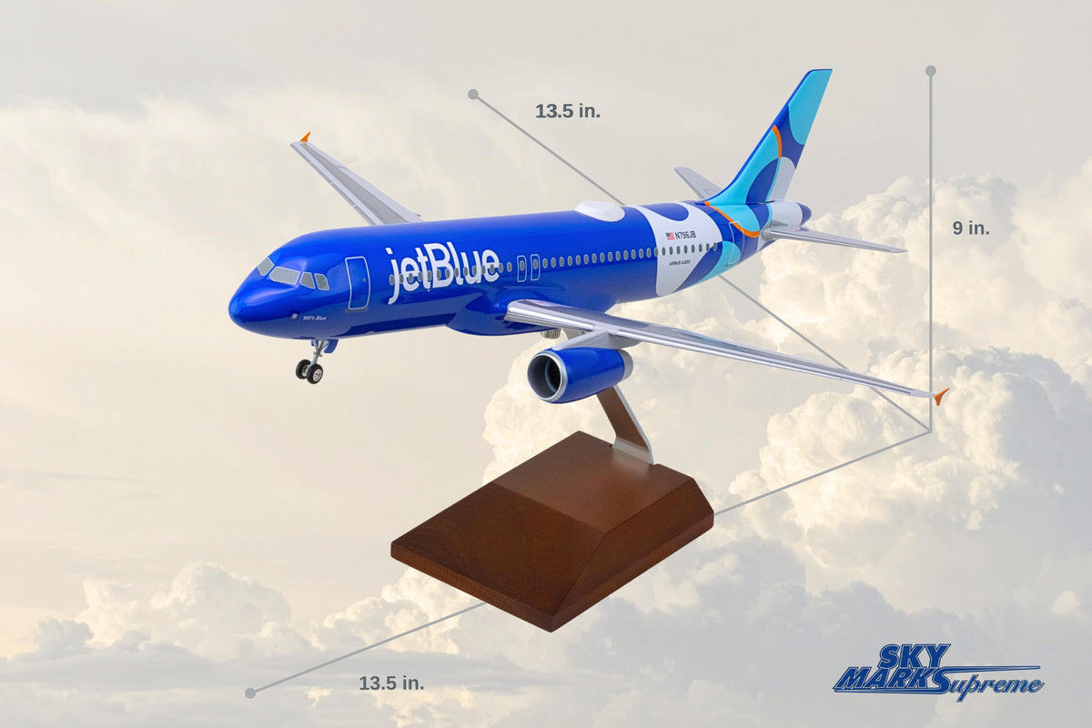 SKYMARKS JETBLUE A320 1/100 SPOTLIGHT W/WOOD STAND & GEAR The Airplane Shop.