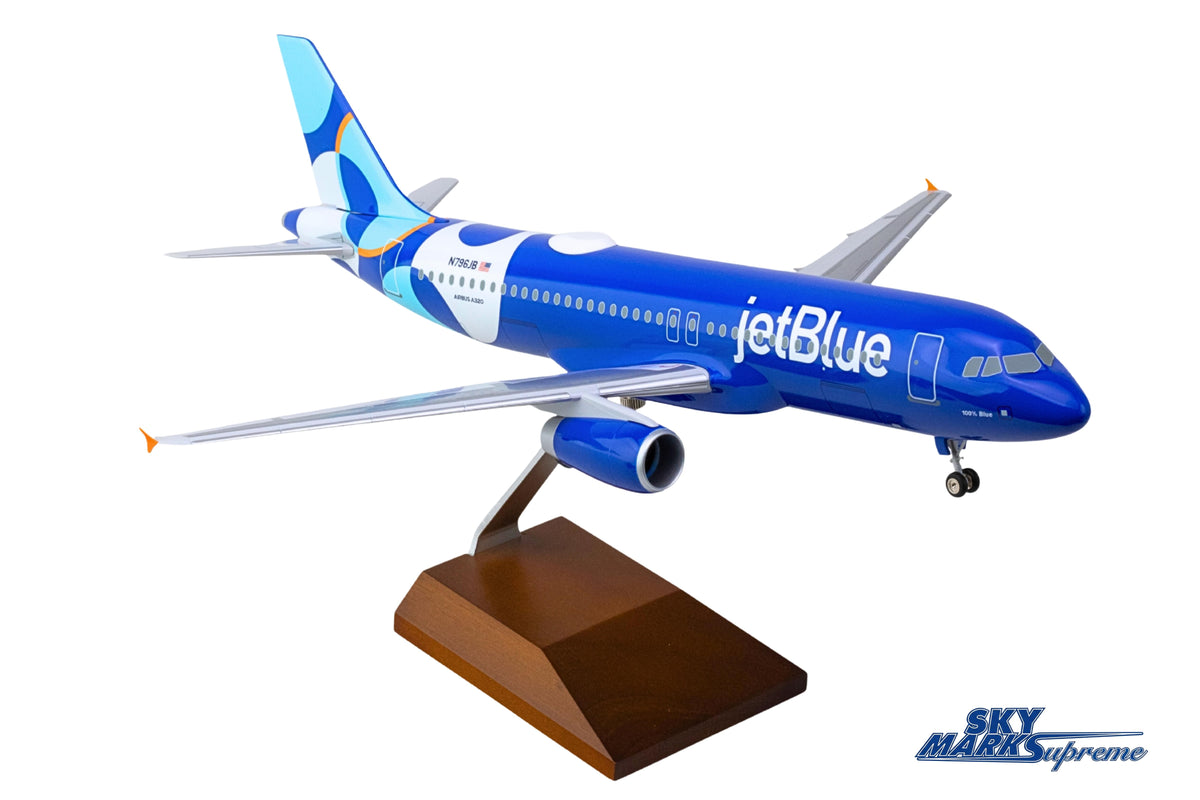 SKYMARKS JETBLUE A320 1/100 SPOTLIGHT W/WOOD STAND & GEAR The Airplane Shop.