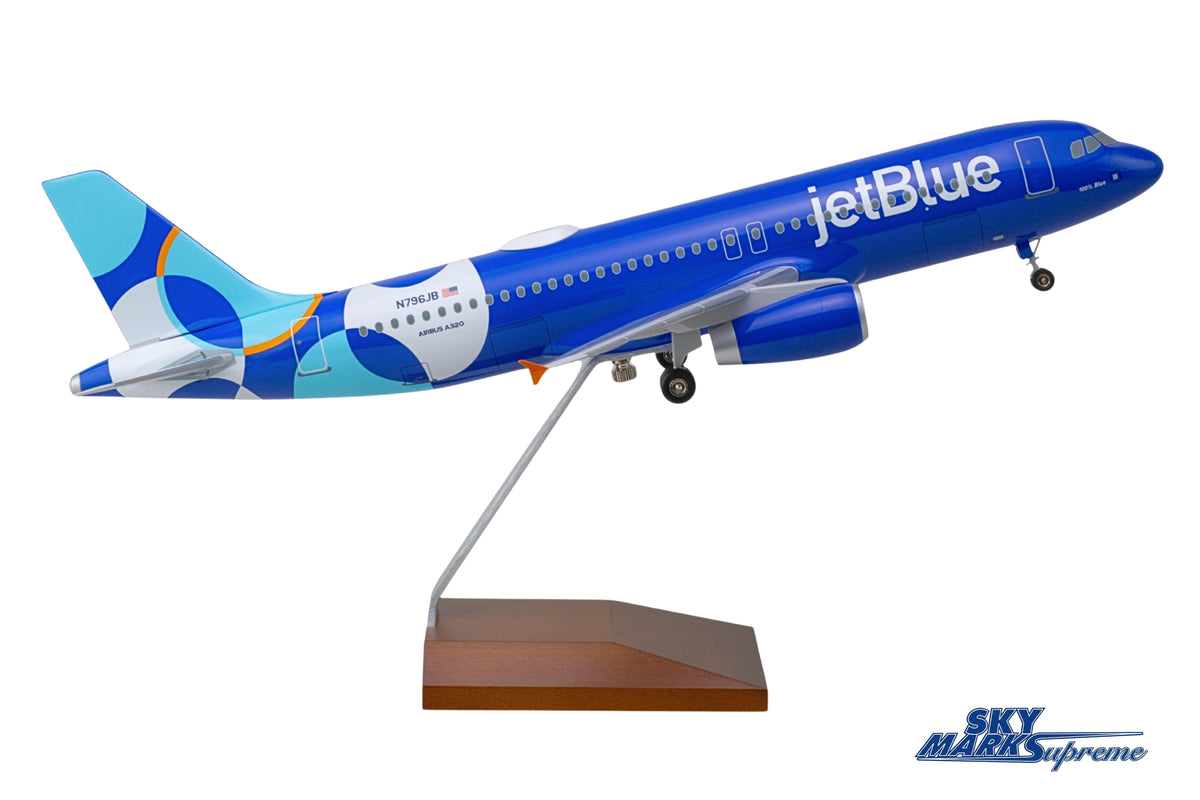 SKYMARKS JETBLUE A320 1/100 SPOTLIGHT W/WOOD STAND & GEAR The Airplane Shop.