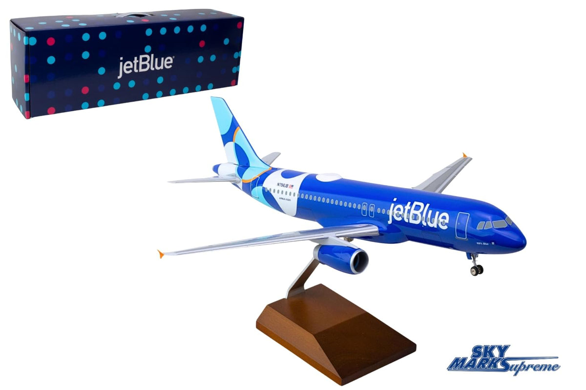 SKYMARKS JETBLUE A320 1/100 SPOTLIGHT W/WOOD STAND & GEAR The Airplane Shop.