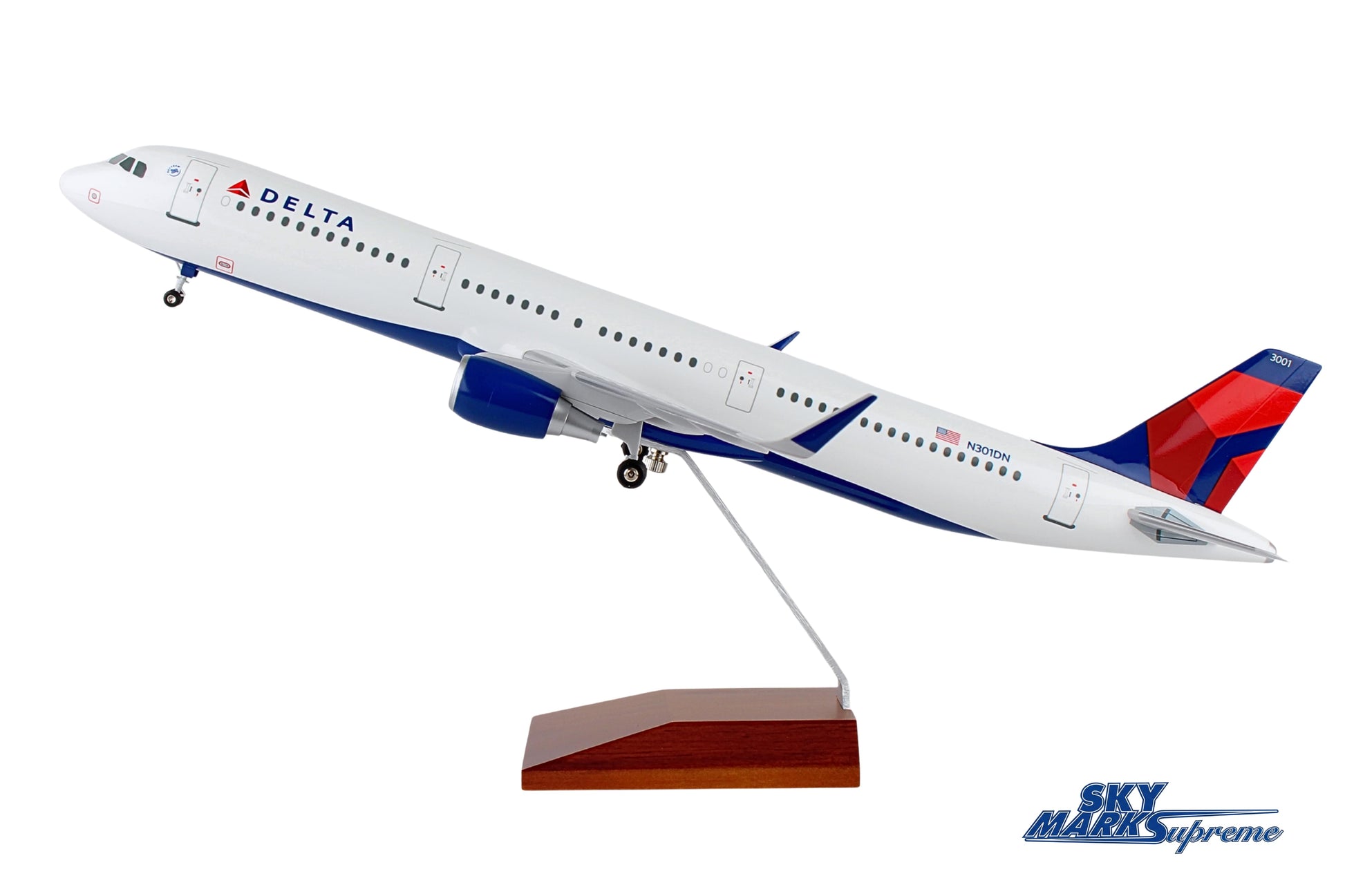 SKYMARKS DELTA A321 1/100 W/WOOD STAND & GEAR The Airplane Shop.