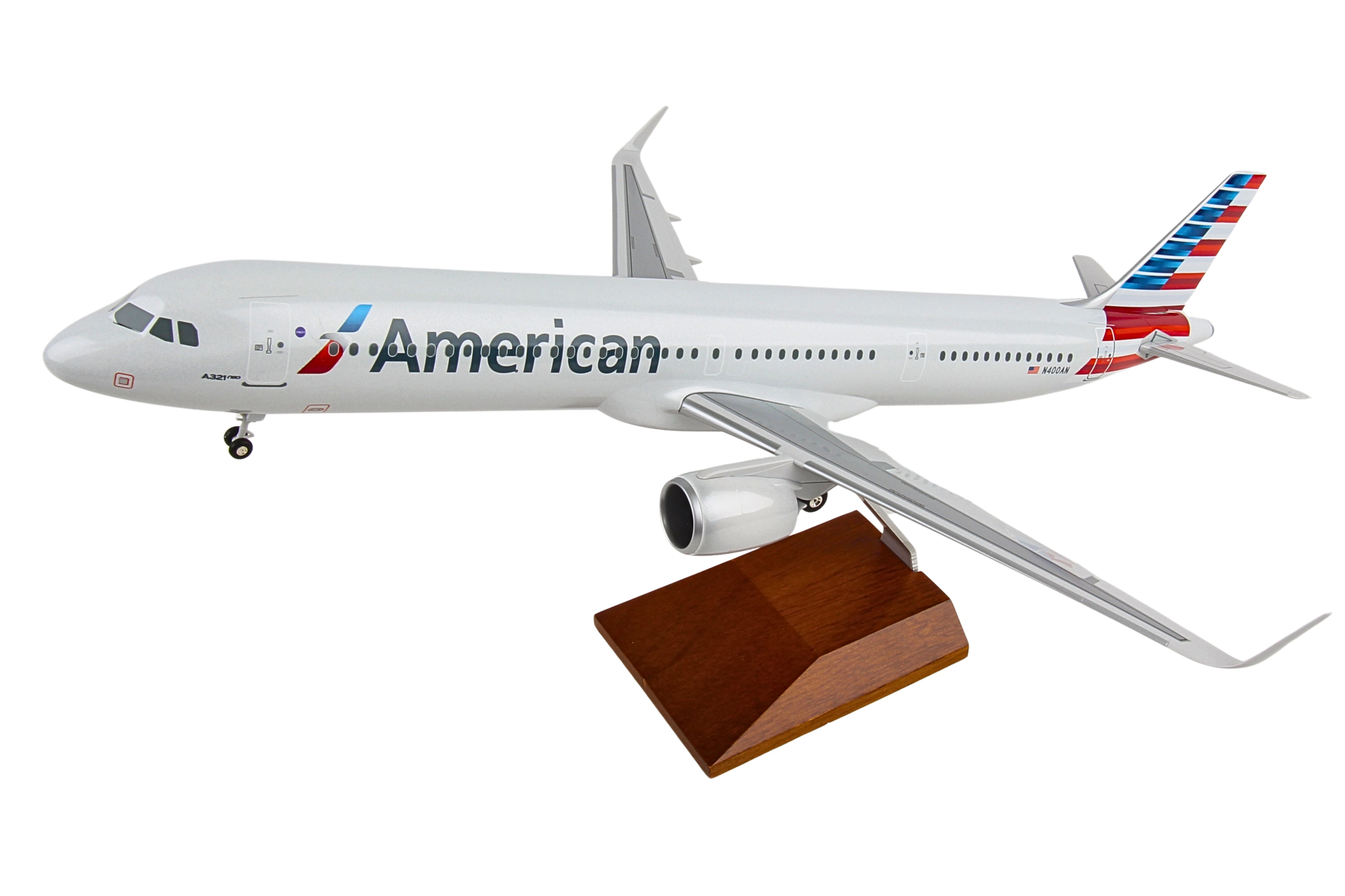 SKYMARKS AMERICAN A321NEO 1/100 W/WOOD STAND & GEAR