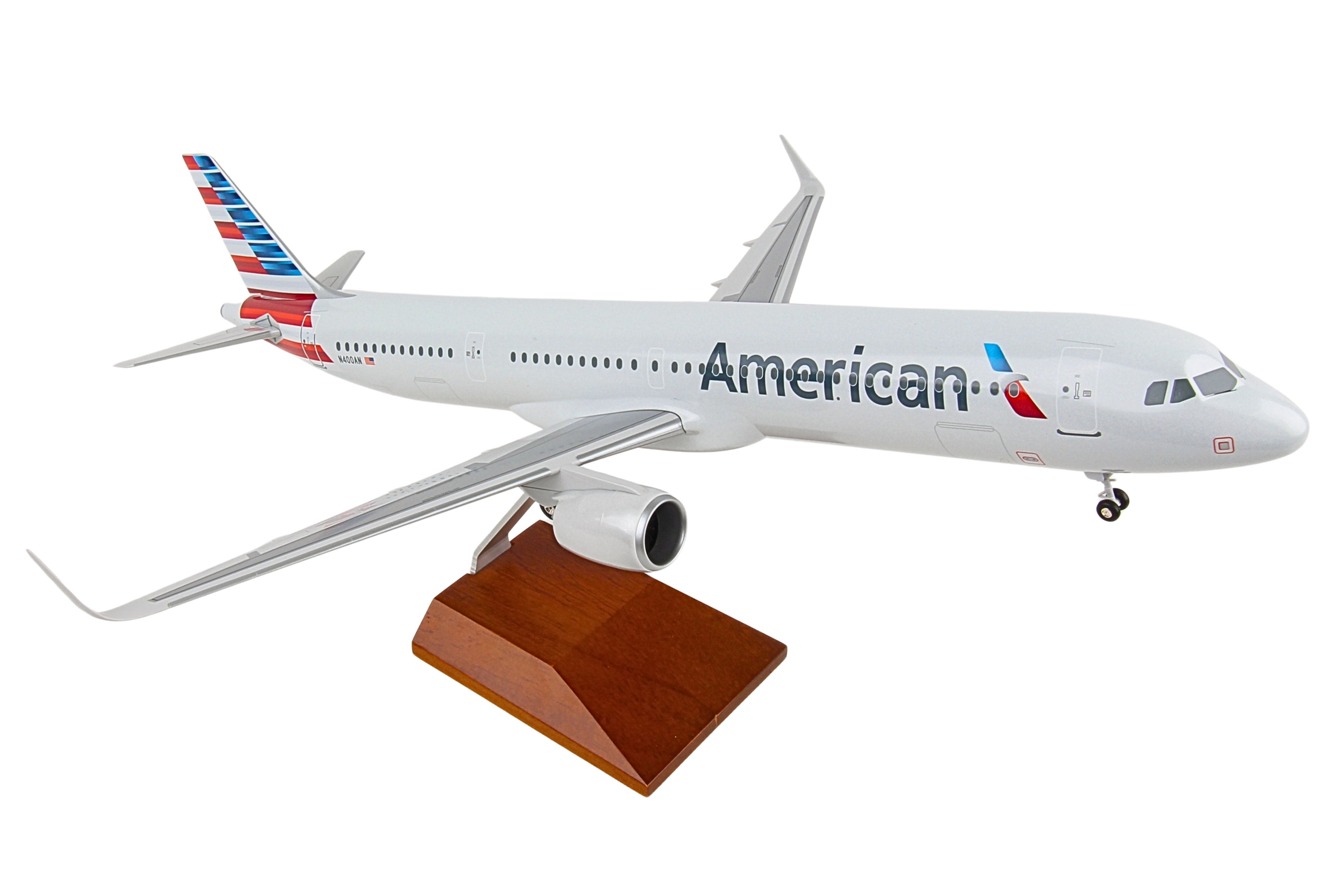 SKYMARKS AMERICAN A321NEO 1/100 W/WOOD STAND & GEAR