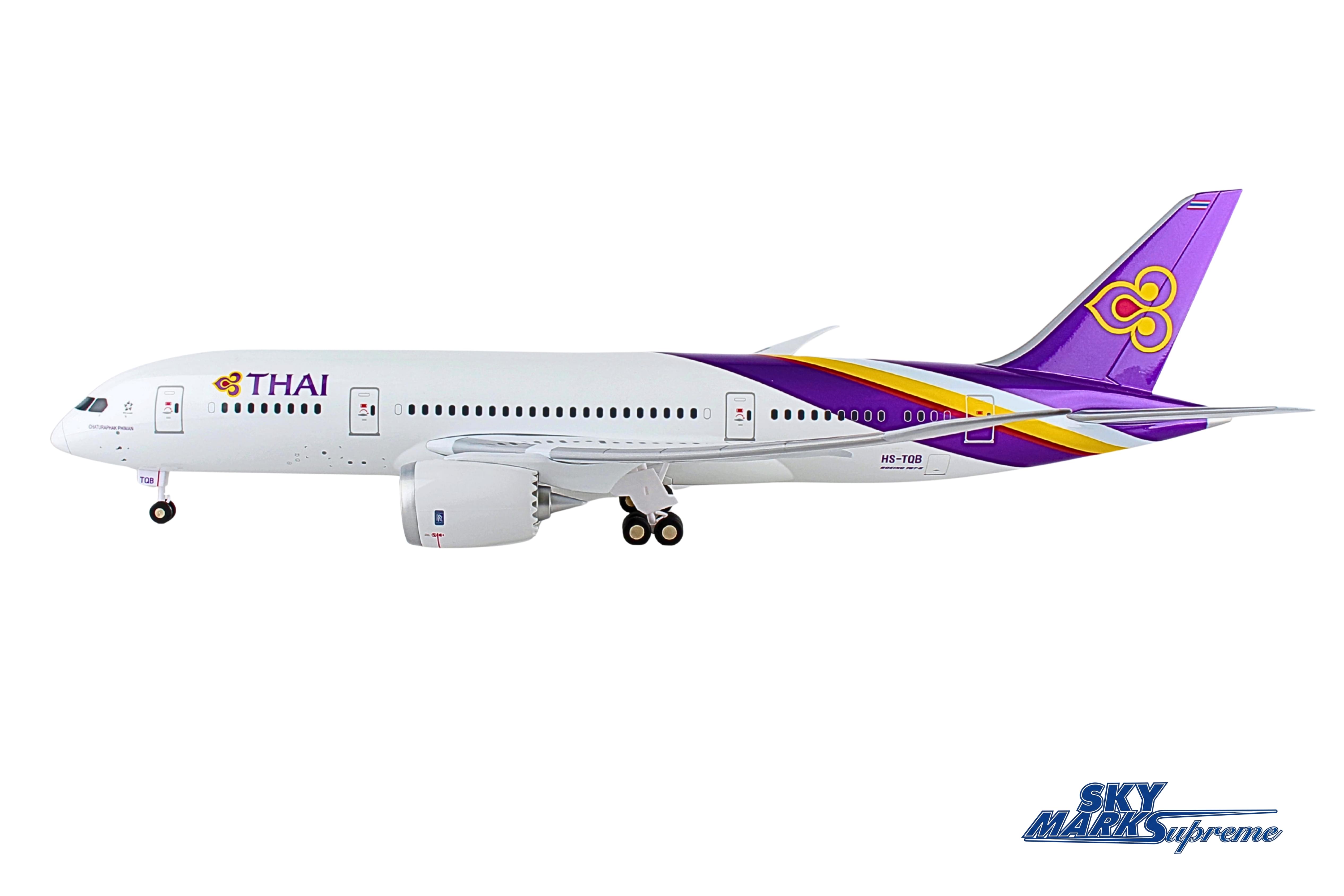 SKYMARKS THAI 787-8 1/100 W/WOOD STAND & GEAR (**) The Airplane Shop.