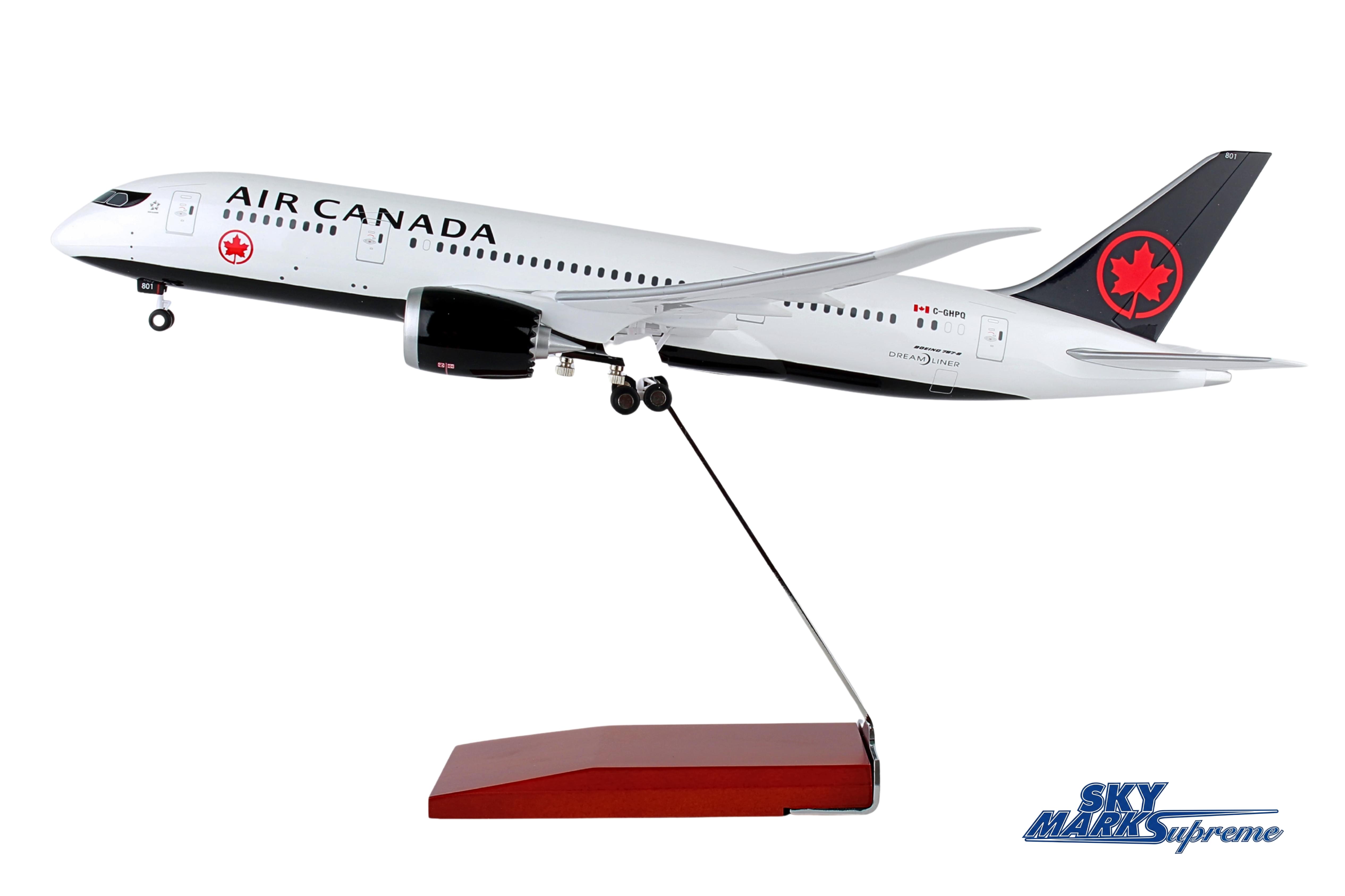 SKYMARKS AIR CANADA 787-8 1/100 W/WOOD STAND & GEAR NEW LIVE The Airplane Shop.
