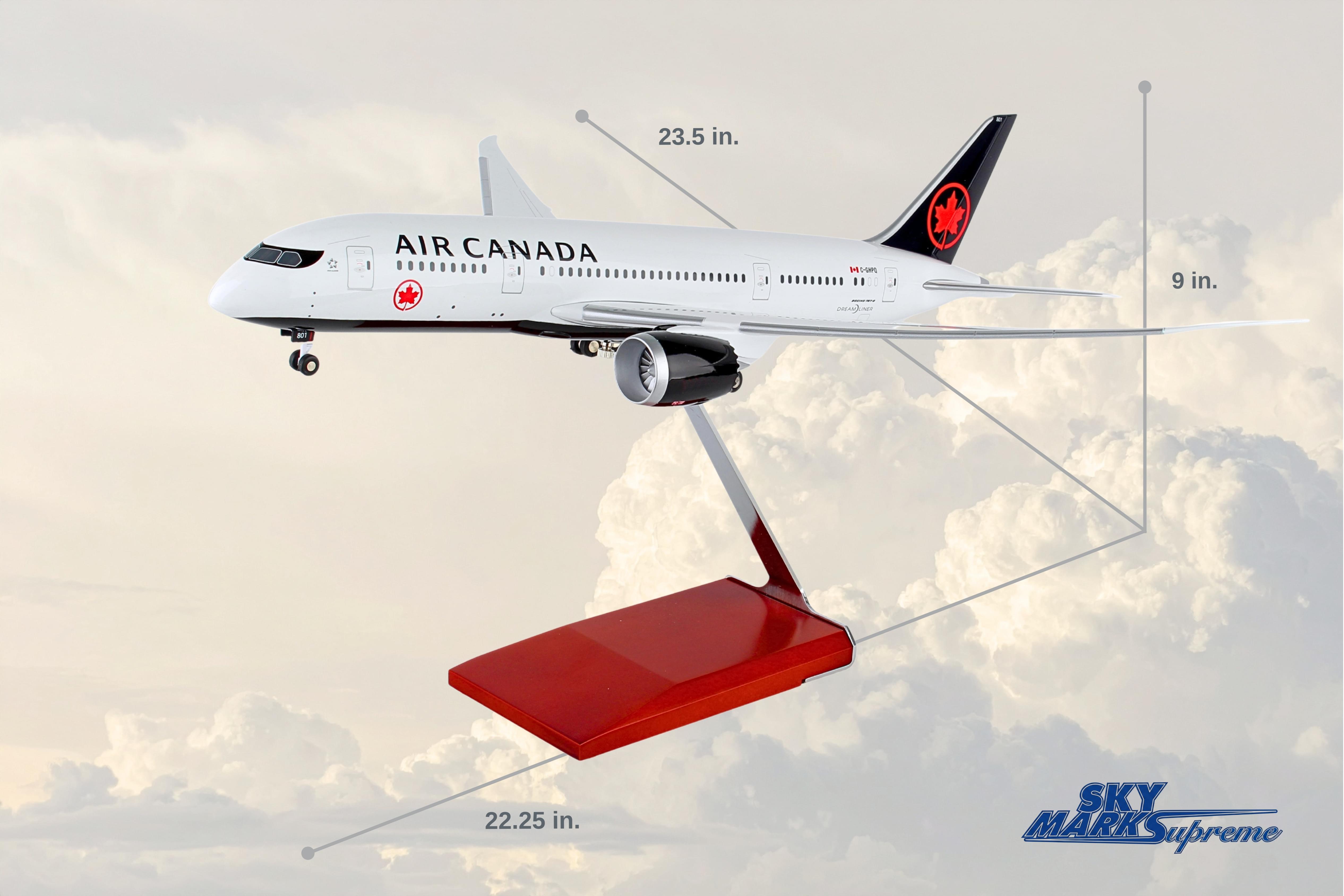 SKYMARKS AIR CANADA 787-8 1/100 W/WOOD STAND & GEAR NEW LIVE The Airplane Shop.