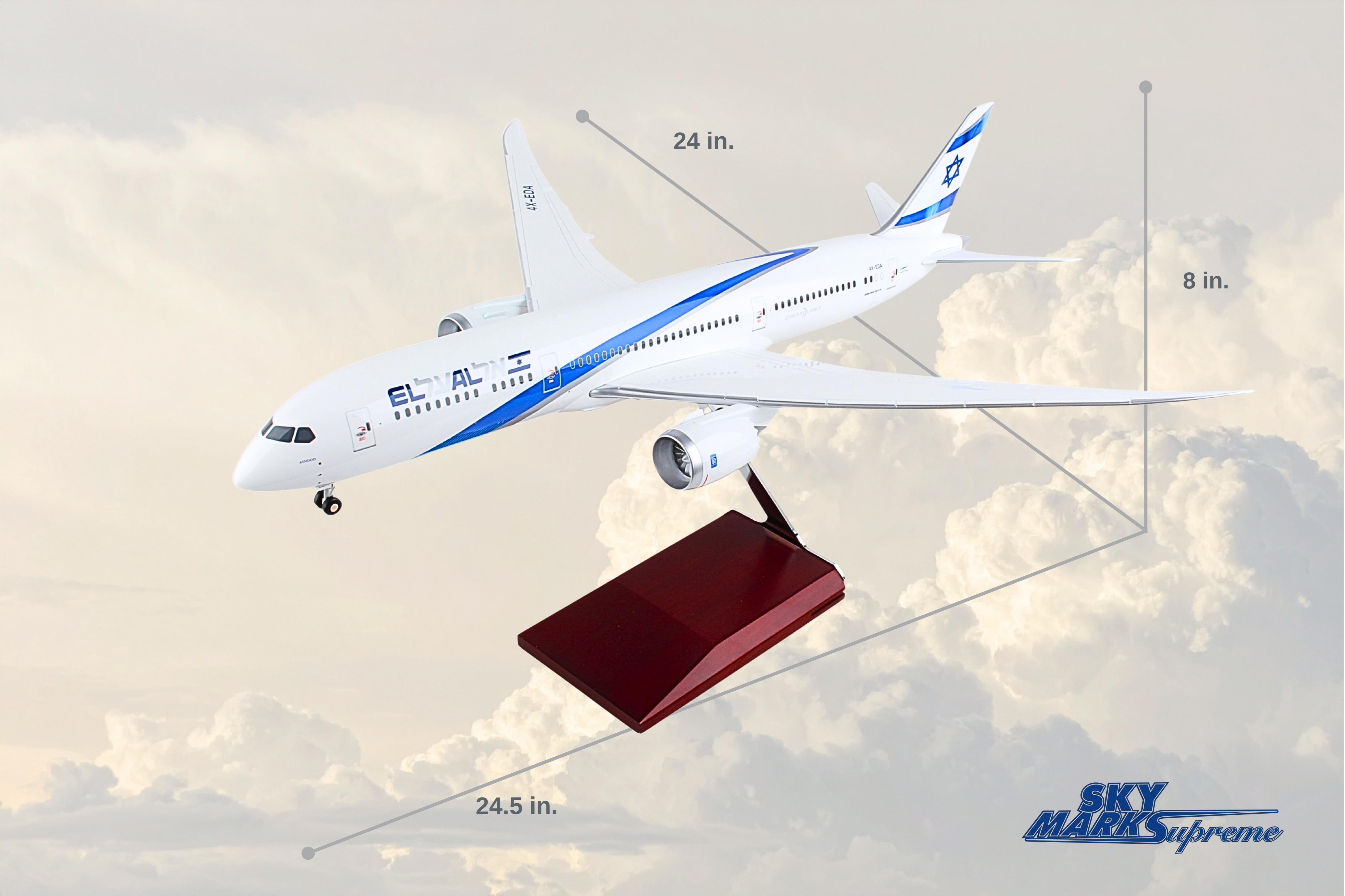 SKYMARKS EL AL 787-9 1/100 W/WOOD STAND & GEAR