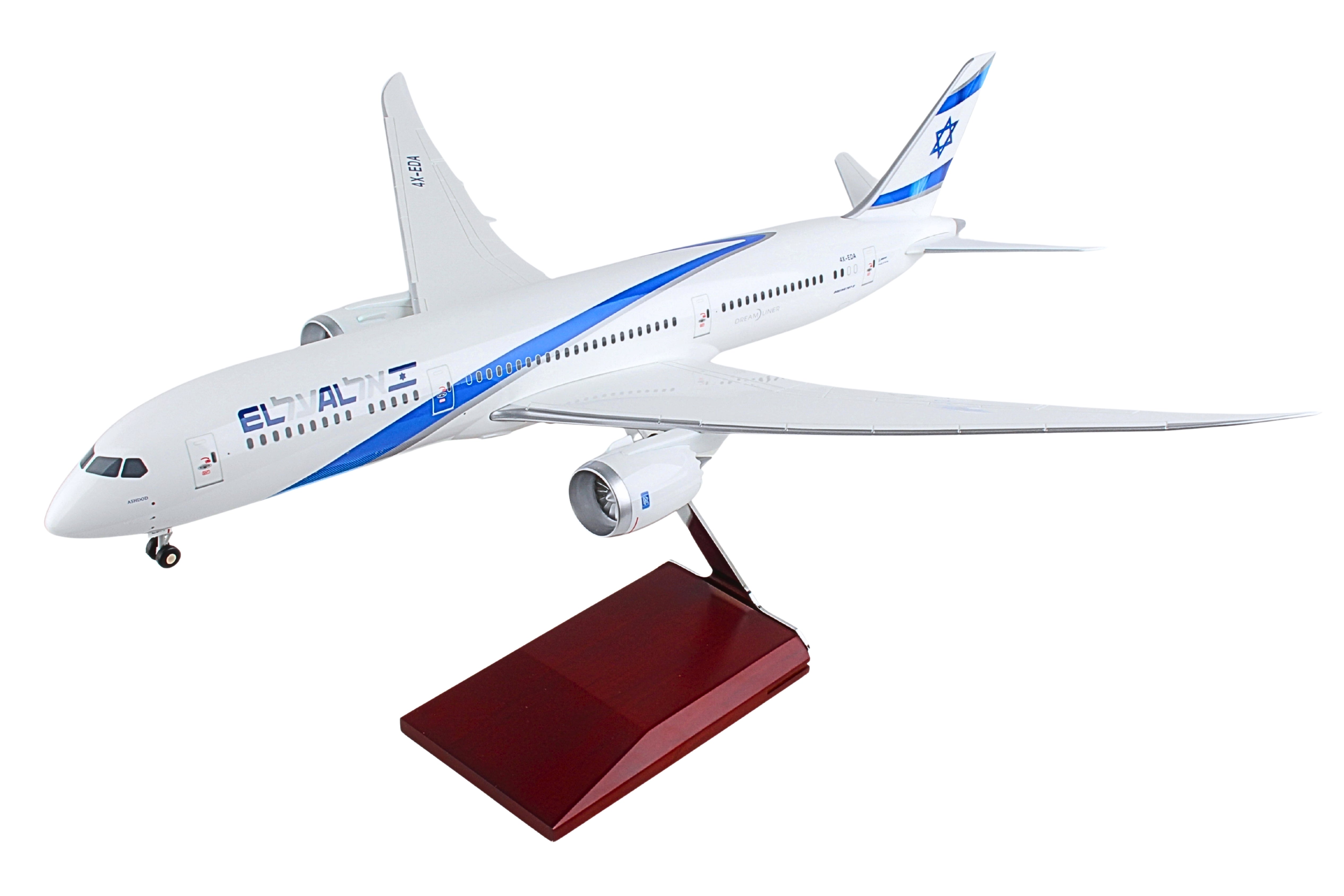 SKYMARKS EL AL 787-9 1/100 W/WOOD STAND & GEAR