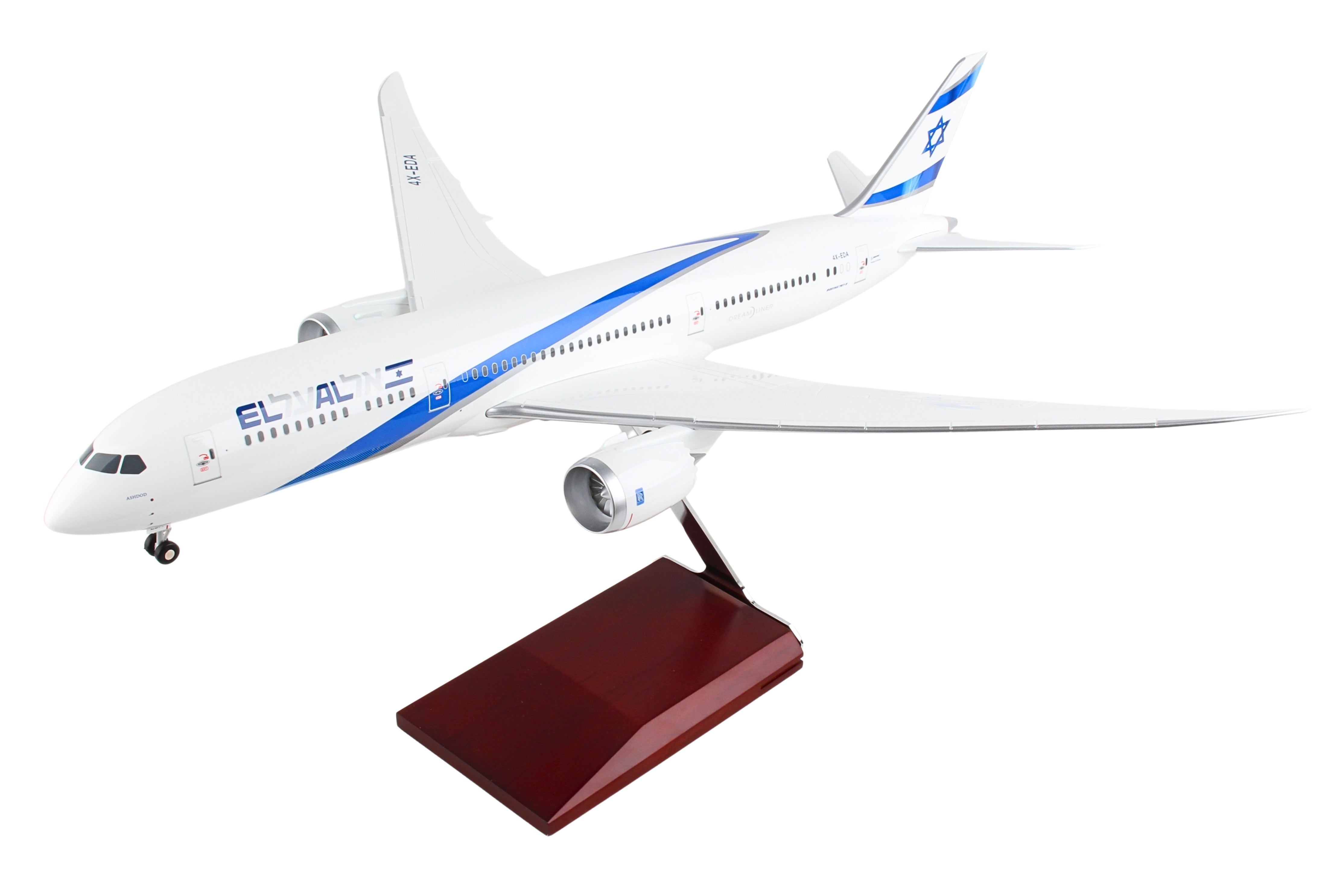 SKYMARKS EL AL 787-9 1/100 W/WOOD STAND & GEAR