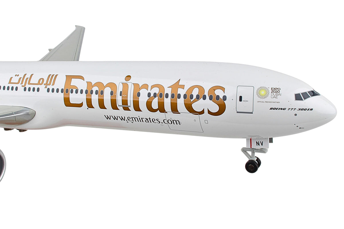 SKYMARKS EMIRATES 777-300ER EXPO 1/100 W/WOOD STAND & GEAR The Airplane Shop.