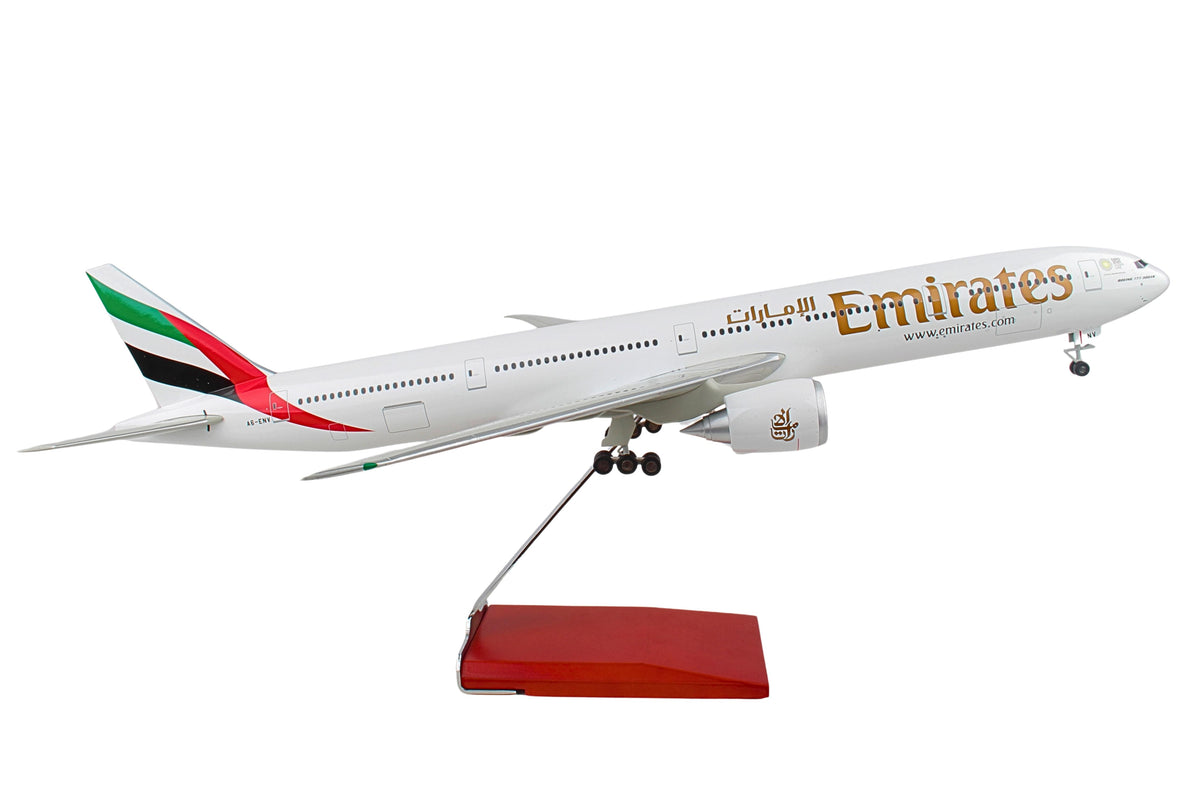 SKYMARKS EMIRATES 777-300ER EXPO 1/100 W/WOOD STAND & GEAR The Airplane Shop.