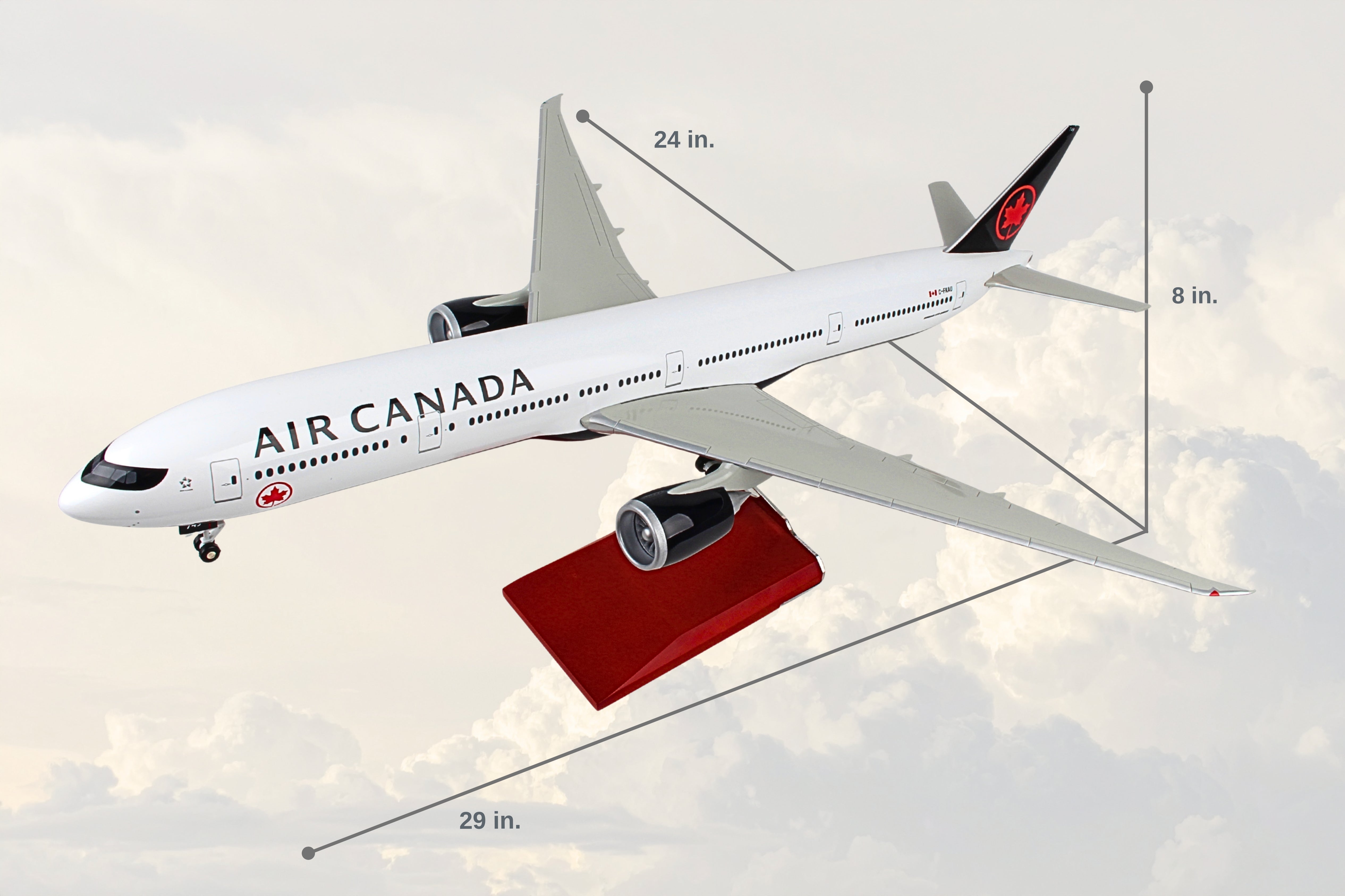 SKYMARKS AIR CANADA 777-300 1/100 W/WOOD STAND & GEAR (**)